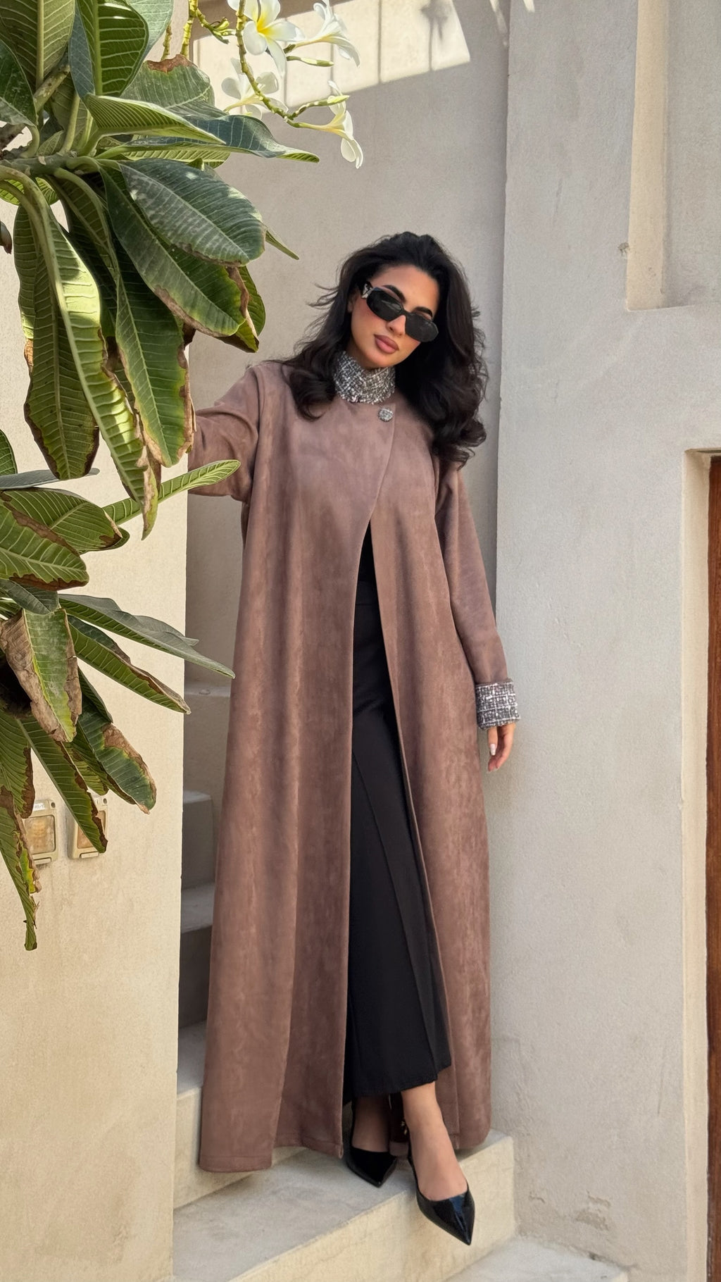 Light Brown Shamwa With Wool Abaya
