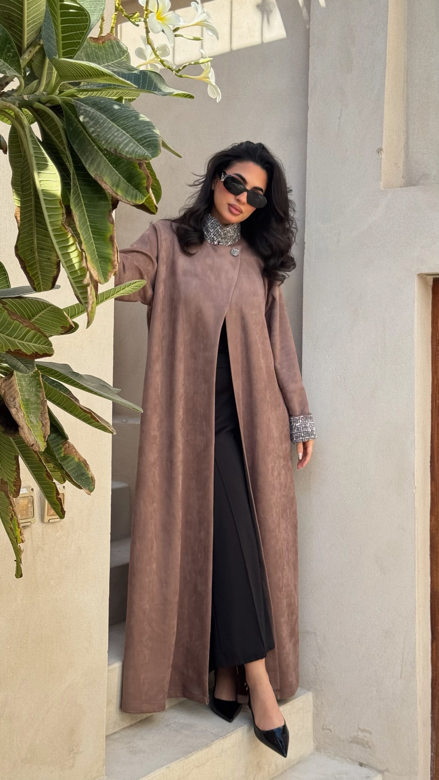 Light Brown Shamwa With Wool Abaya