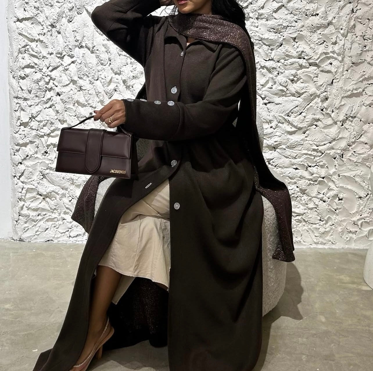 Brown Soft Wool With Shawl Abaya