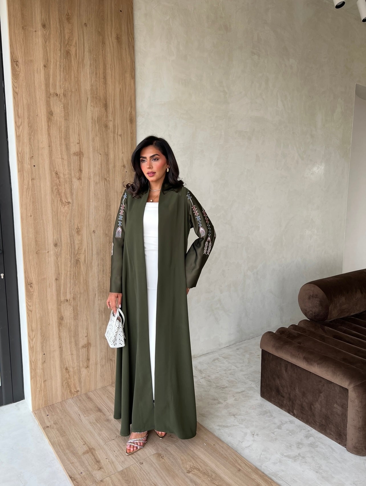 Green With Silk Embroidery Abaya