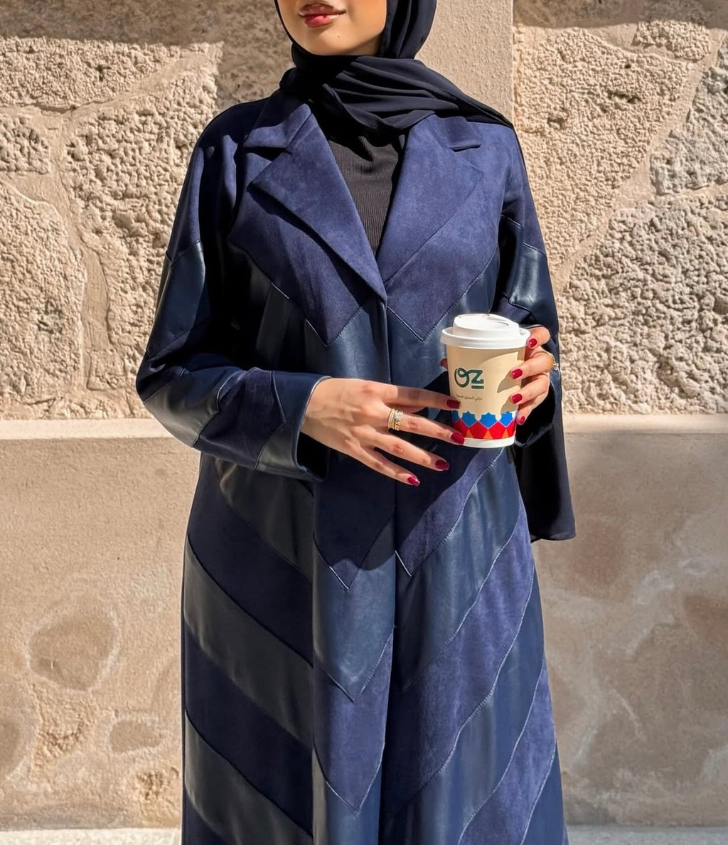 Navy Blue Shamwa With Leather Abaya