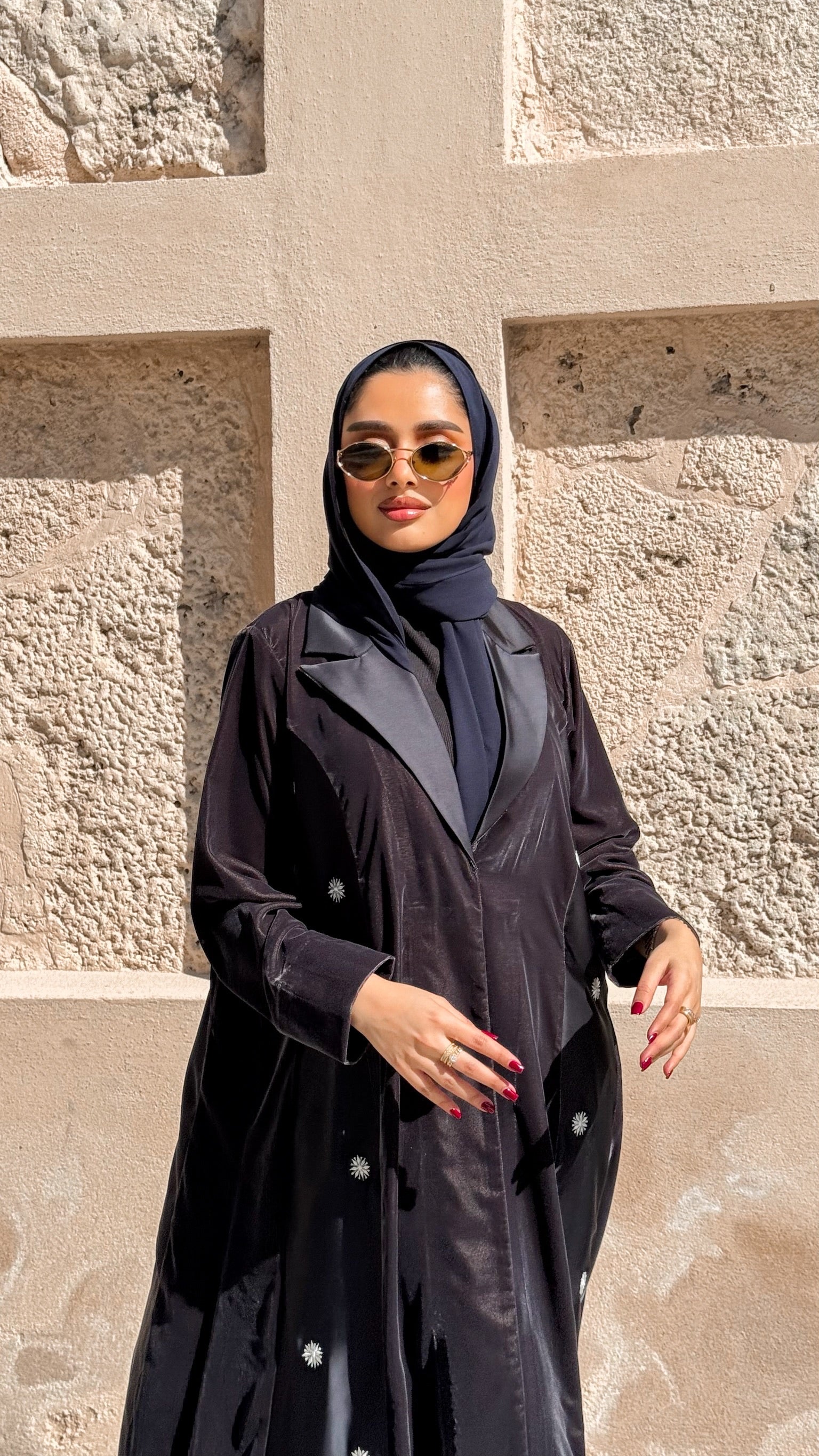 Grey Velvet With Silk Embroidery Abaya