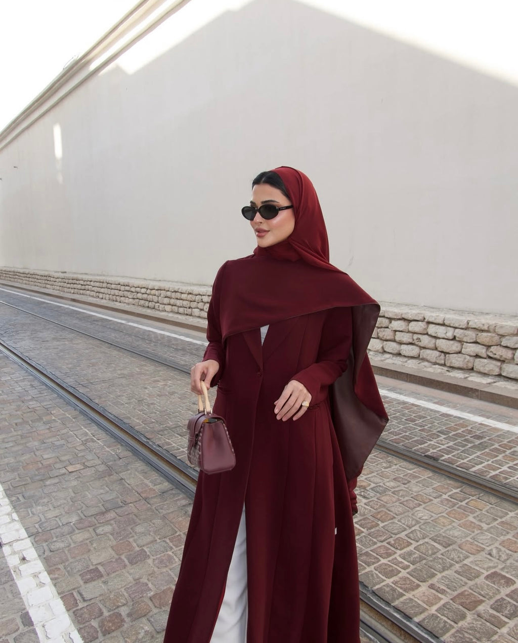 Burgandy Crepe with Leather Abaya