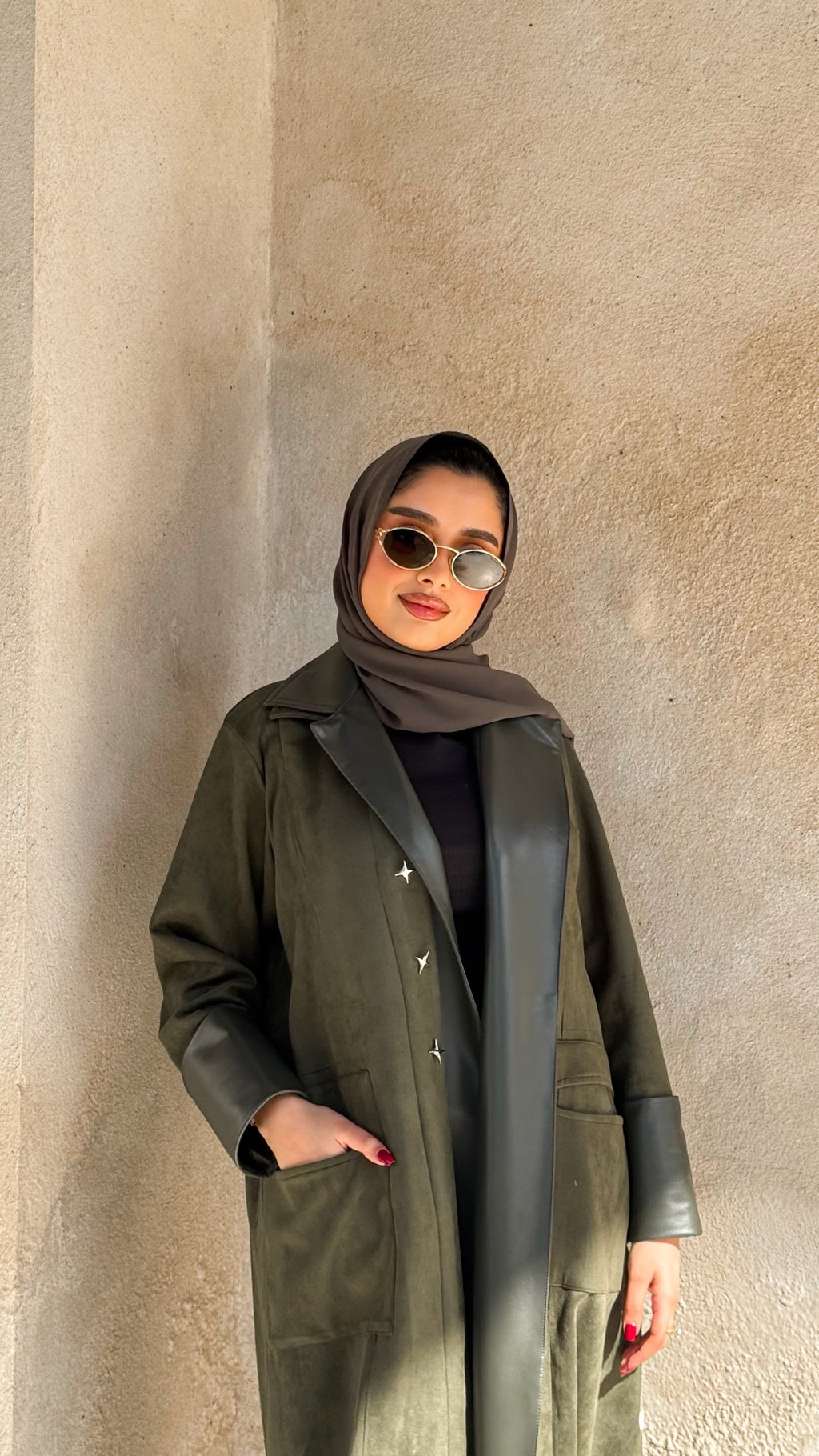 Olive Green Shamwa With Leather Abaya