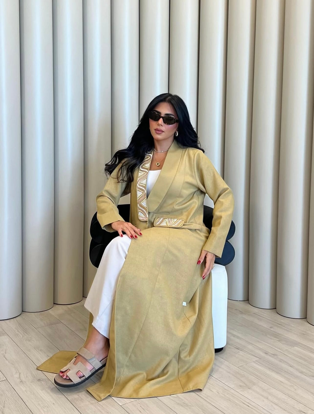 Mustard Yellow Embroidery Abaya