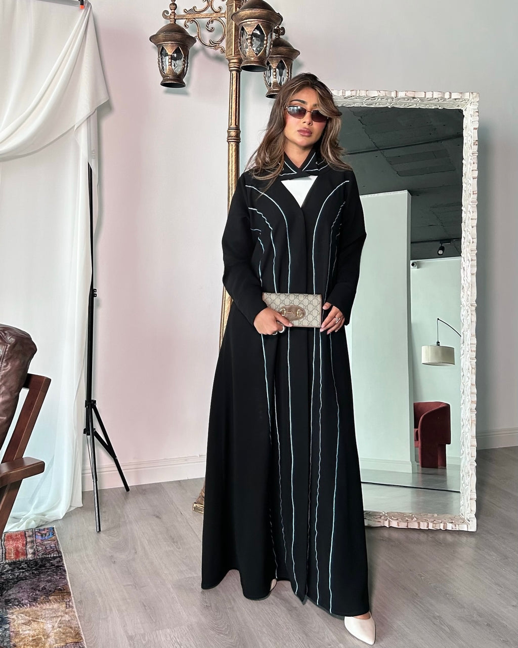 Black Lines Embroidery Abaya