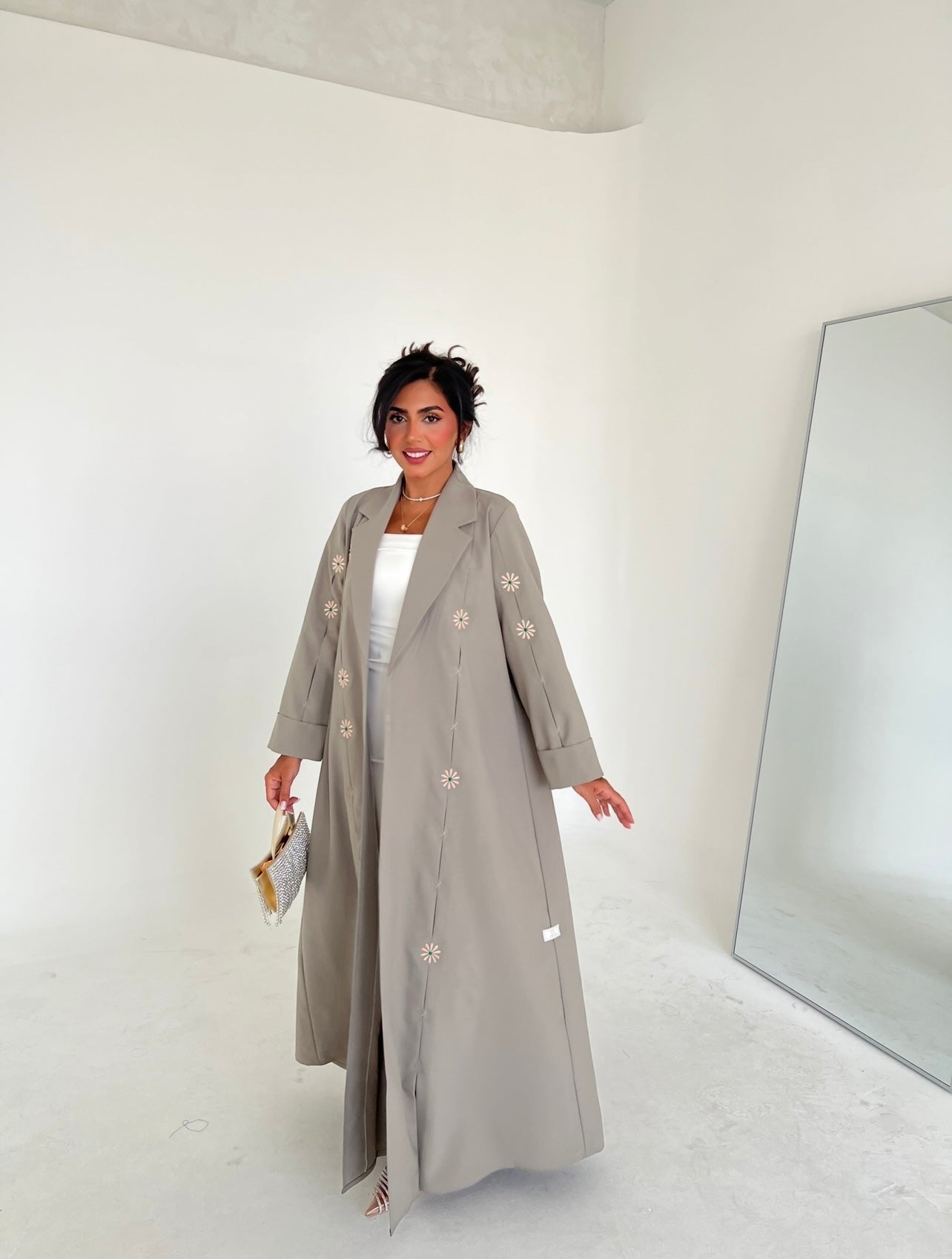 Beige Blazer Embroidery Abaya