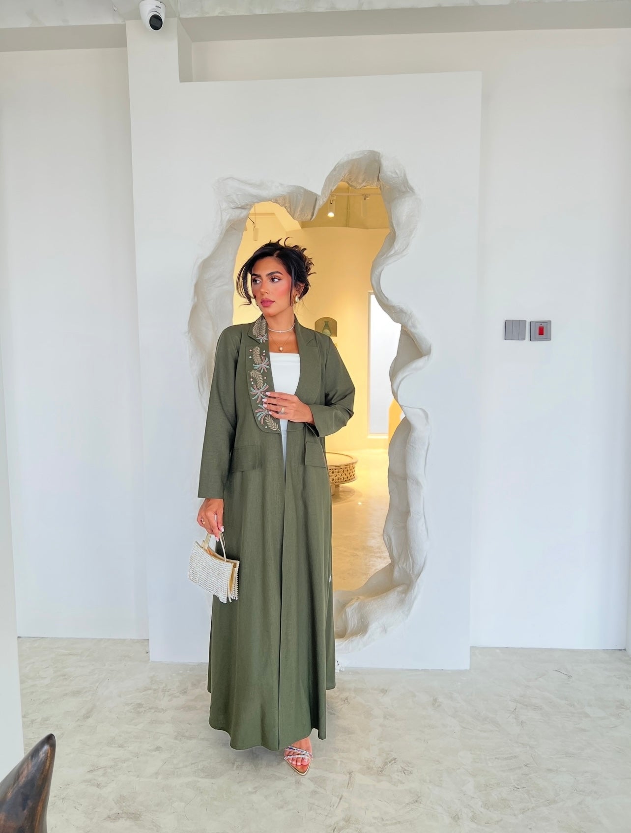 Green Linnen With Embroidery Abaya