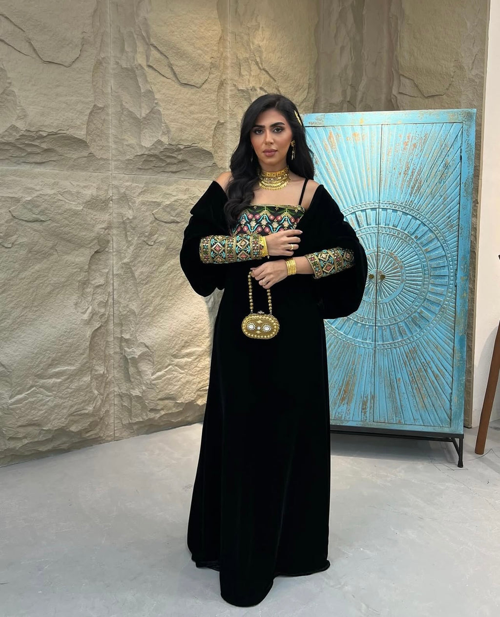 Velvet Jalabeya With Cardigans