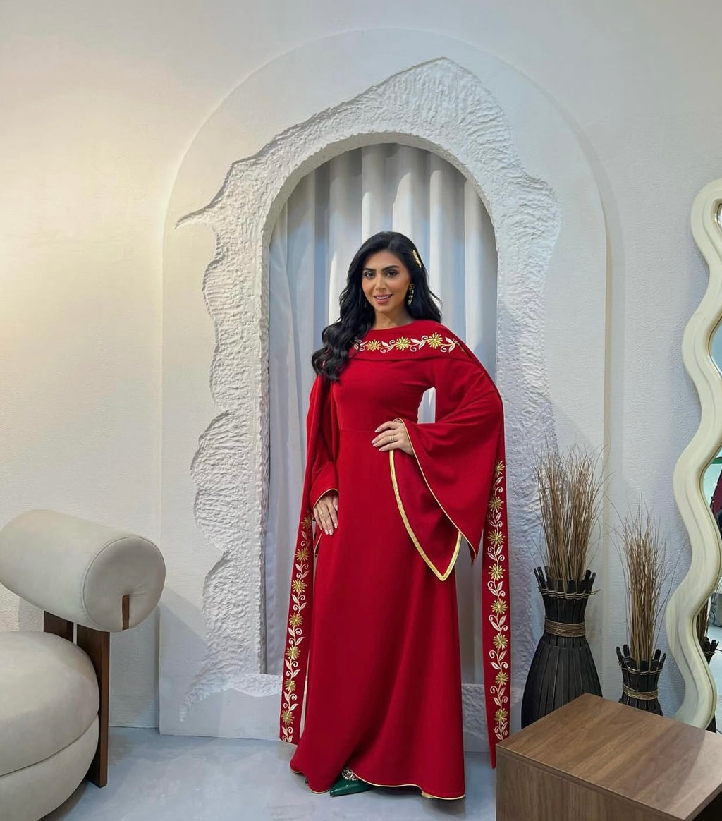 Crepe Jalabeya With Embroidery Shawl