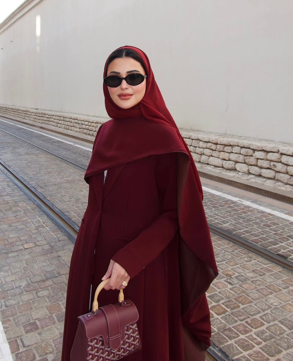 Burgandy Crepe with Leather Abaya