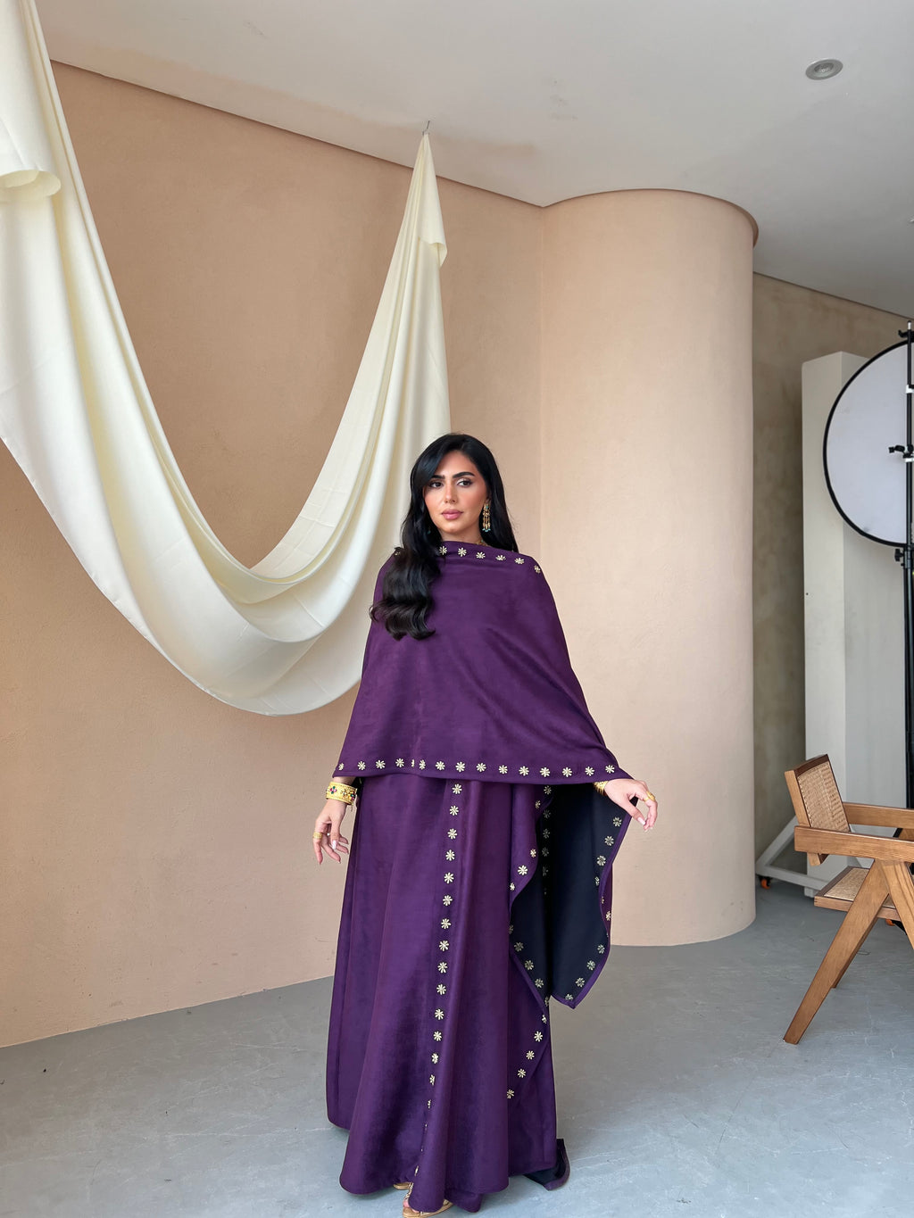 Purple Jalabeya Shamwa – Flower Design