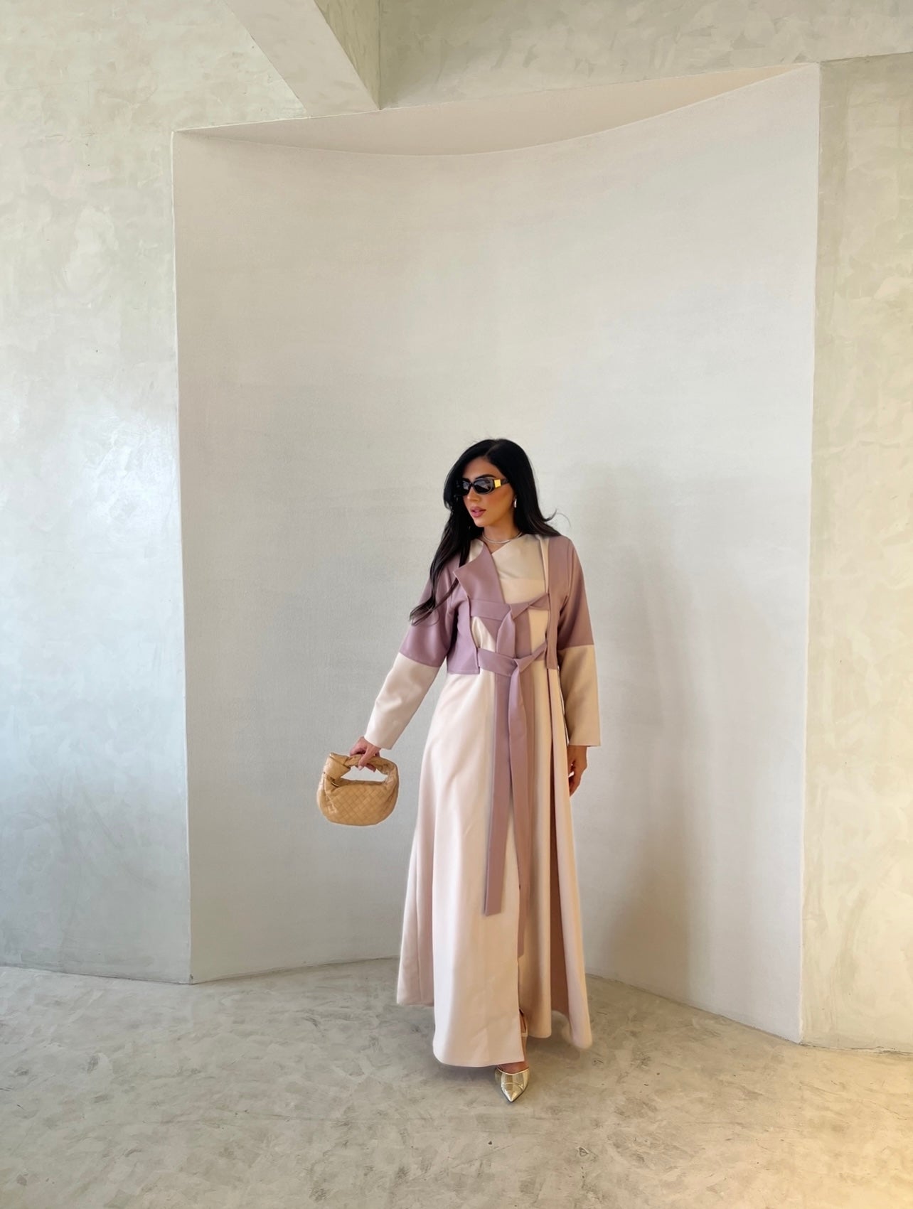 Pink With Beige Crepe Abaya