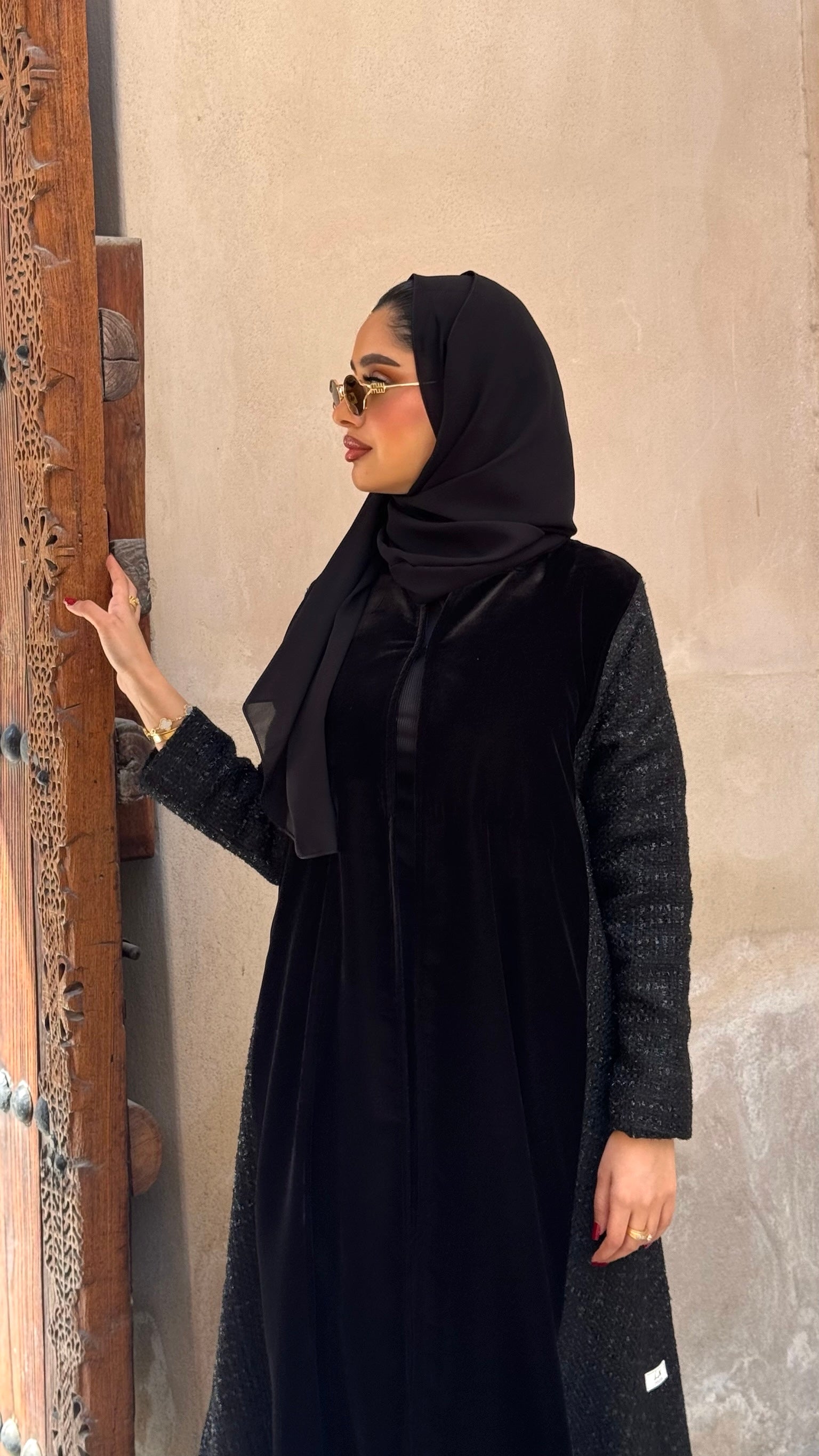 Black Velvet With Wool Abaya