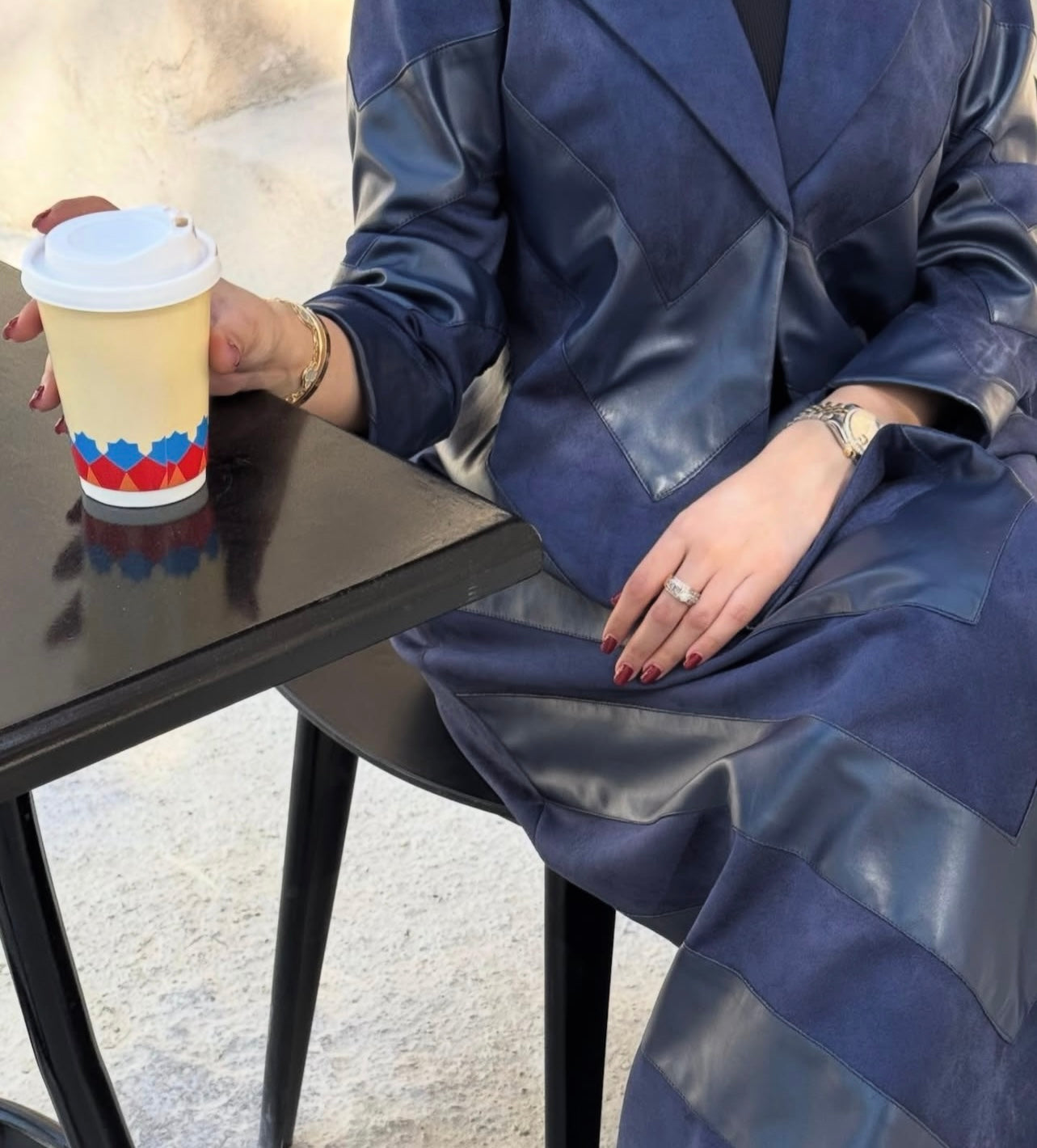 Navy Blue Shamwa With Leather Abaya