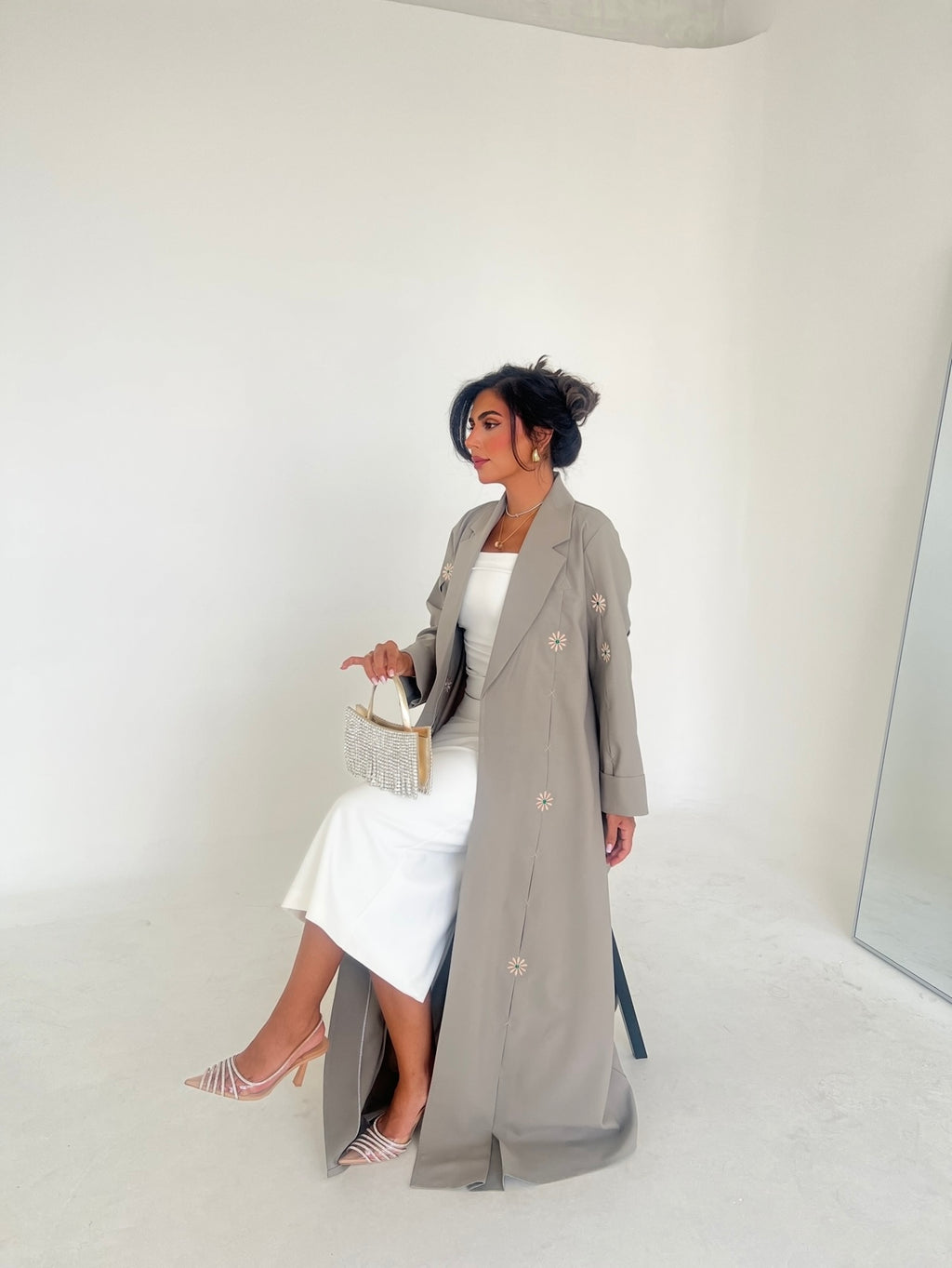 Beige Blazer Embroidery Abaya