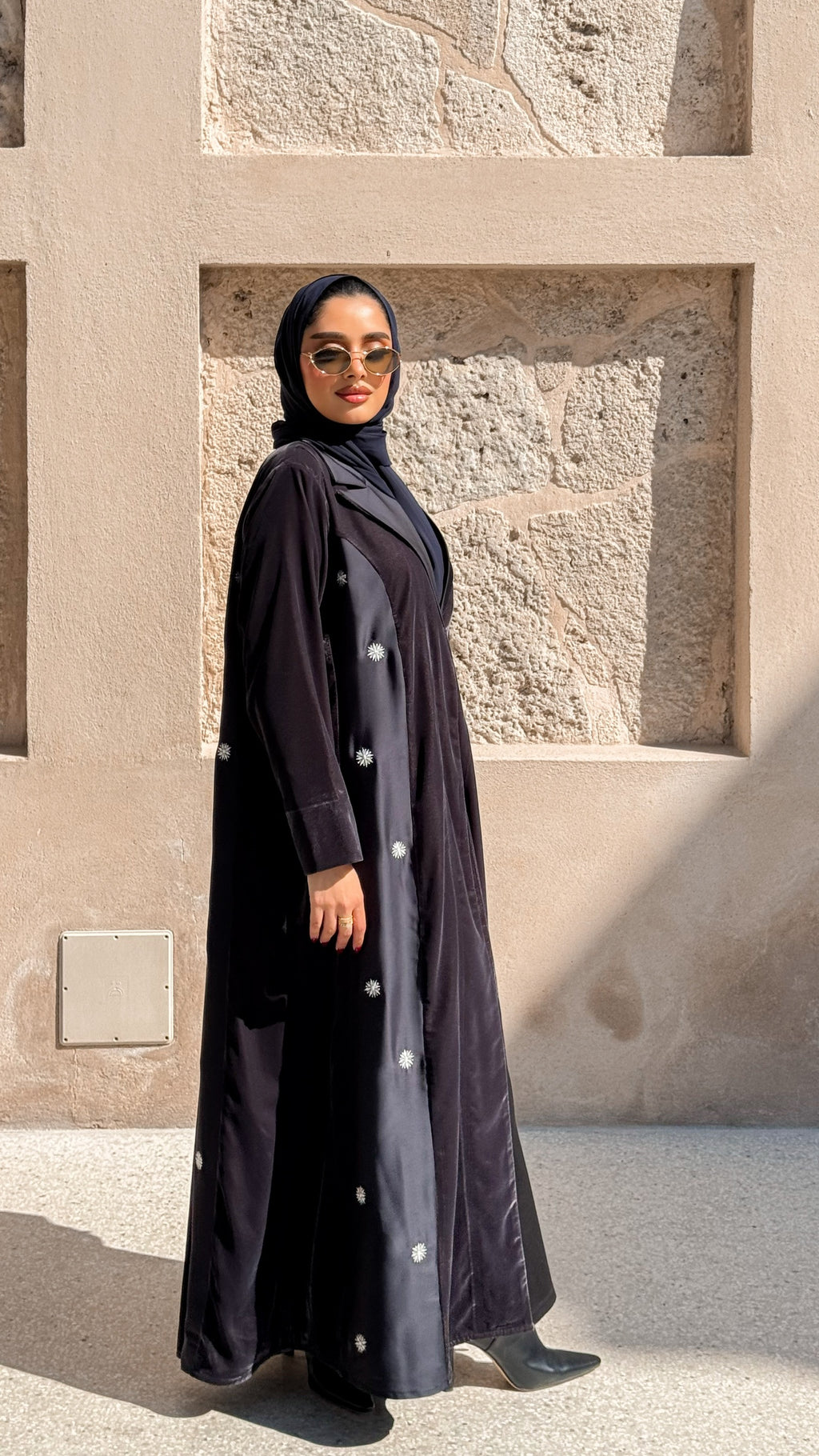 Grey Velvet With Silk Embroidery Abaya