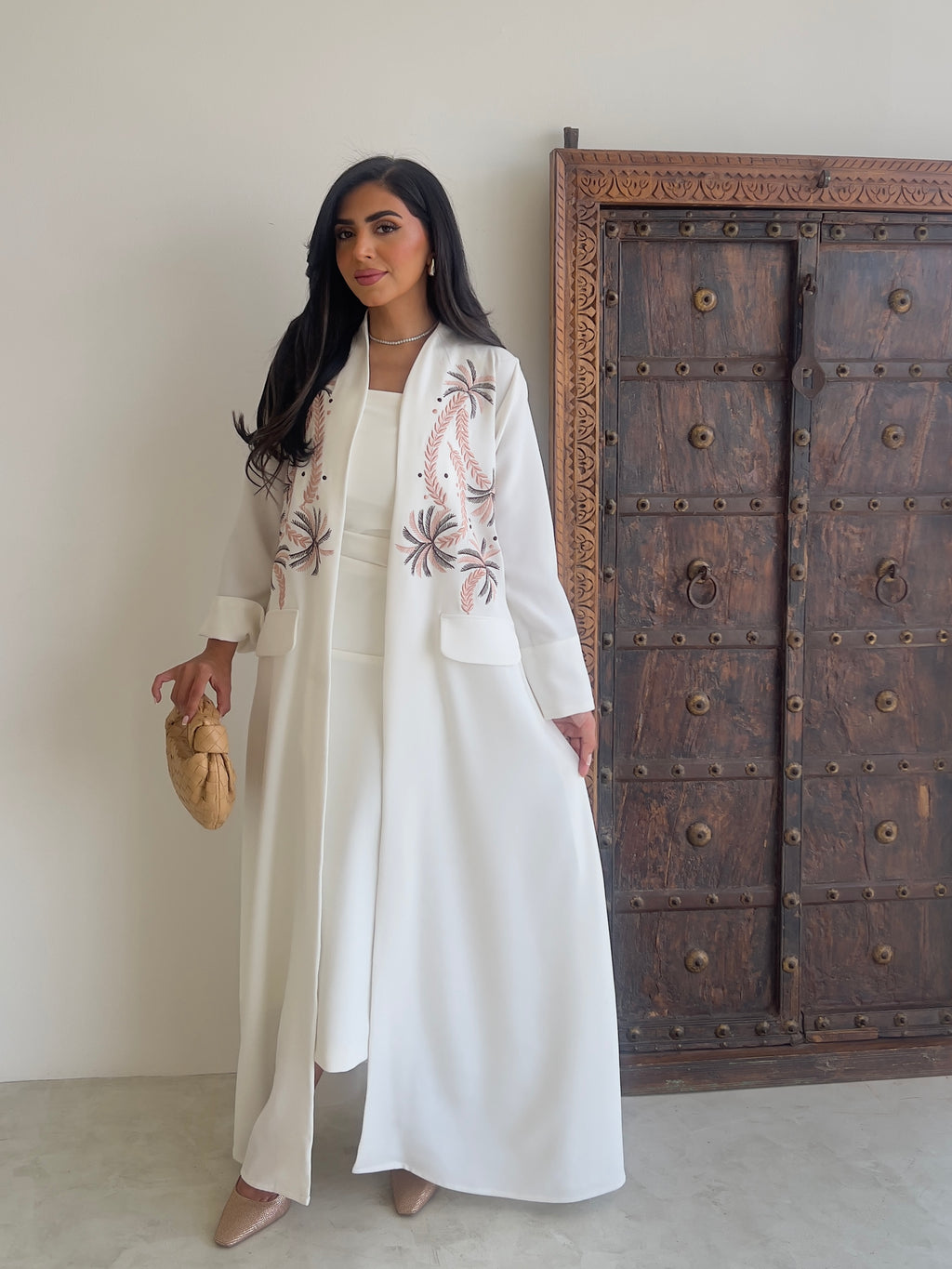 White Crepe With Embroidery Abaya
