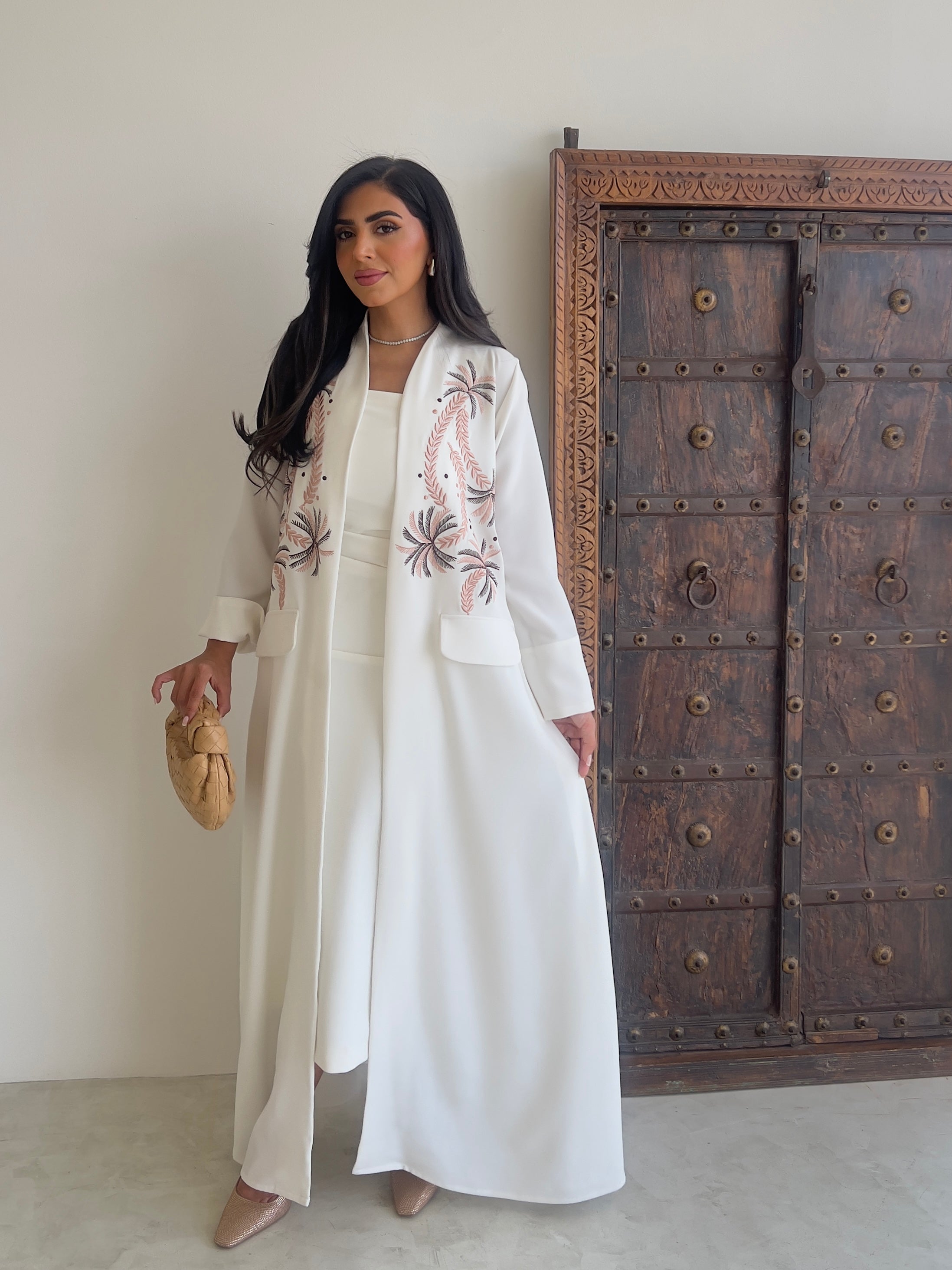 White Crepe With Embroidery Abaya