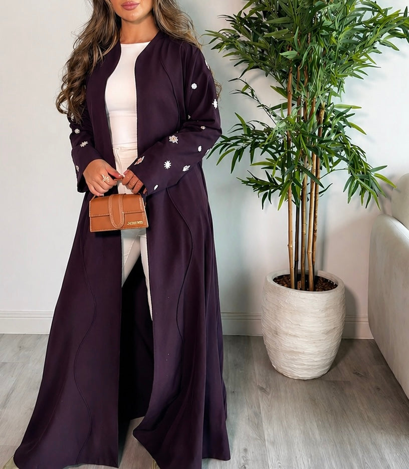 Purple Waves Handcrafted Embroidery Abaya