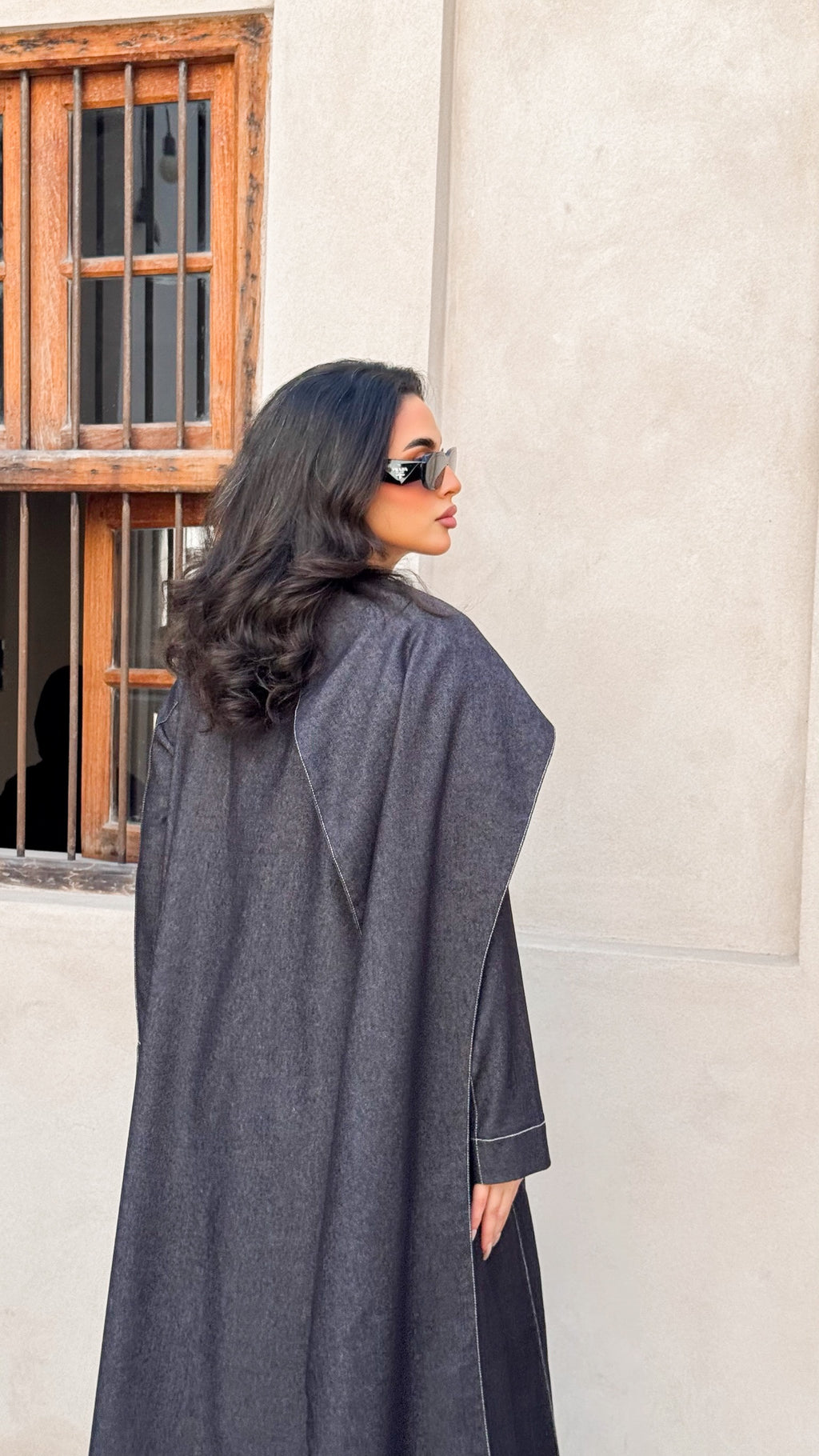 Grey Jeans With Shawl And Velvet Buttons Abaya