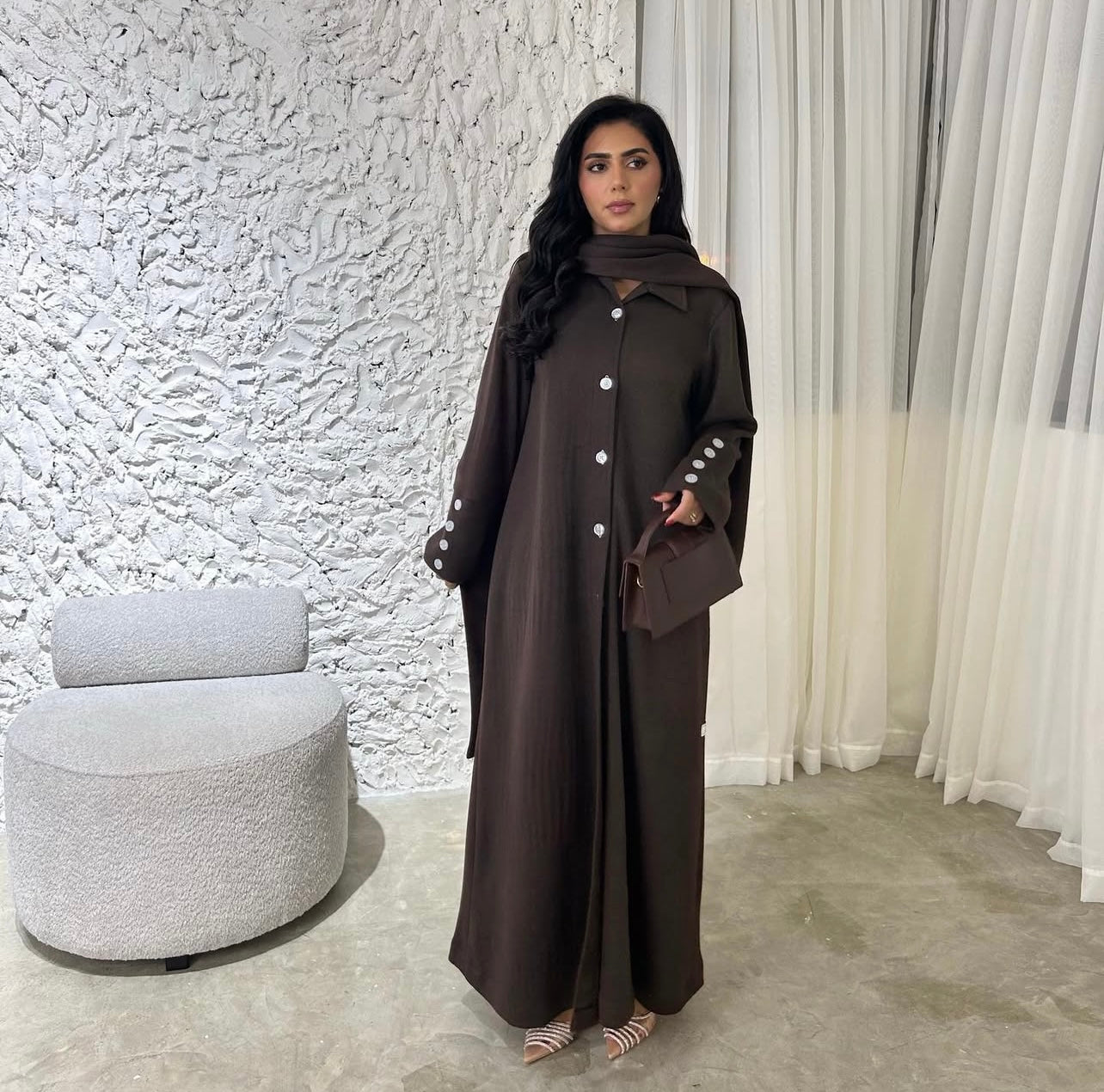 Brown Soft Wool With Shawl Abaya