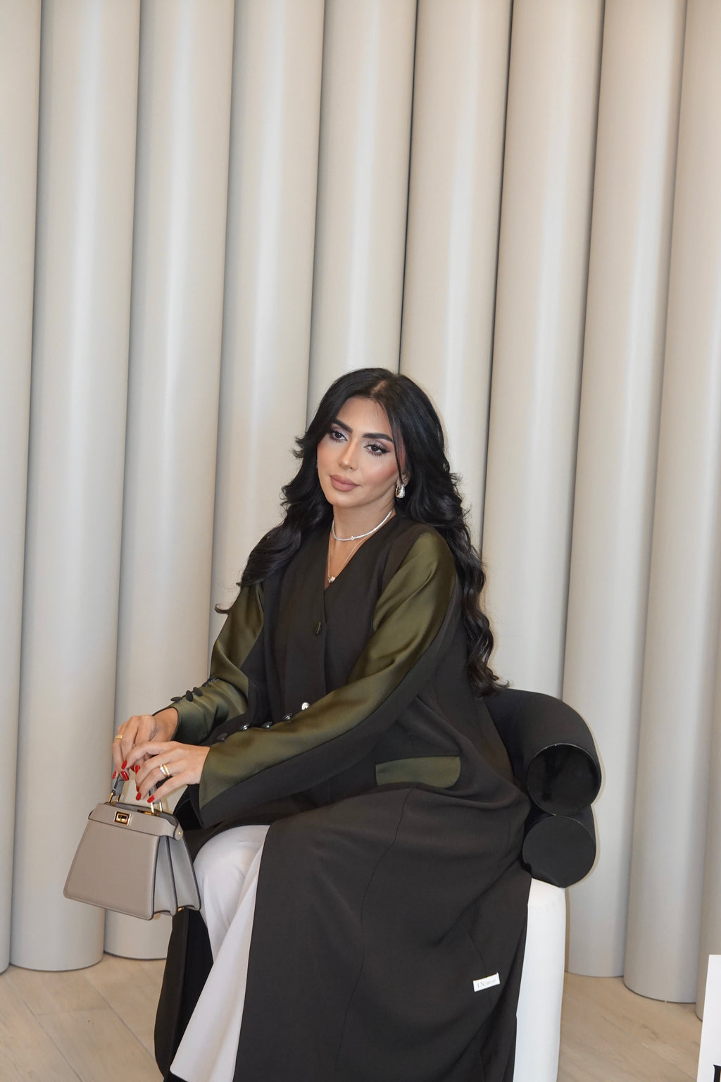 Olive Green Crepe With Silk Abaya