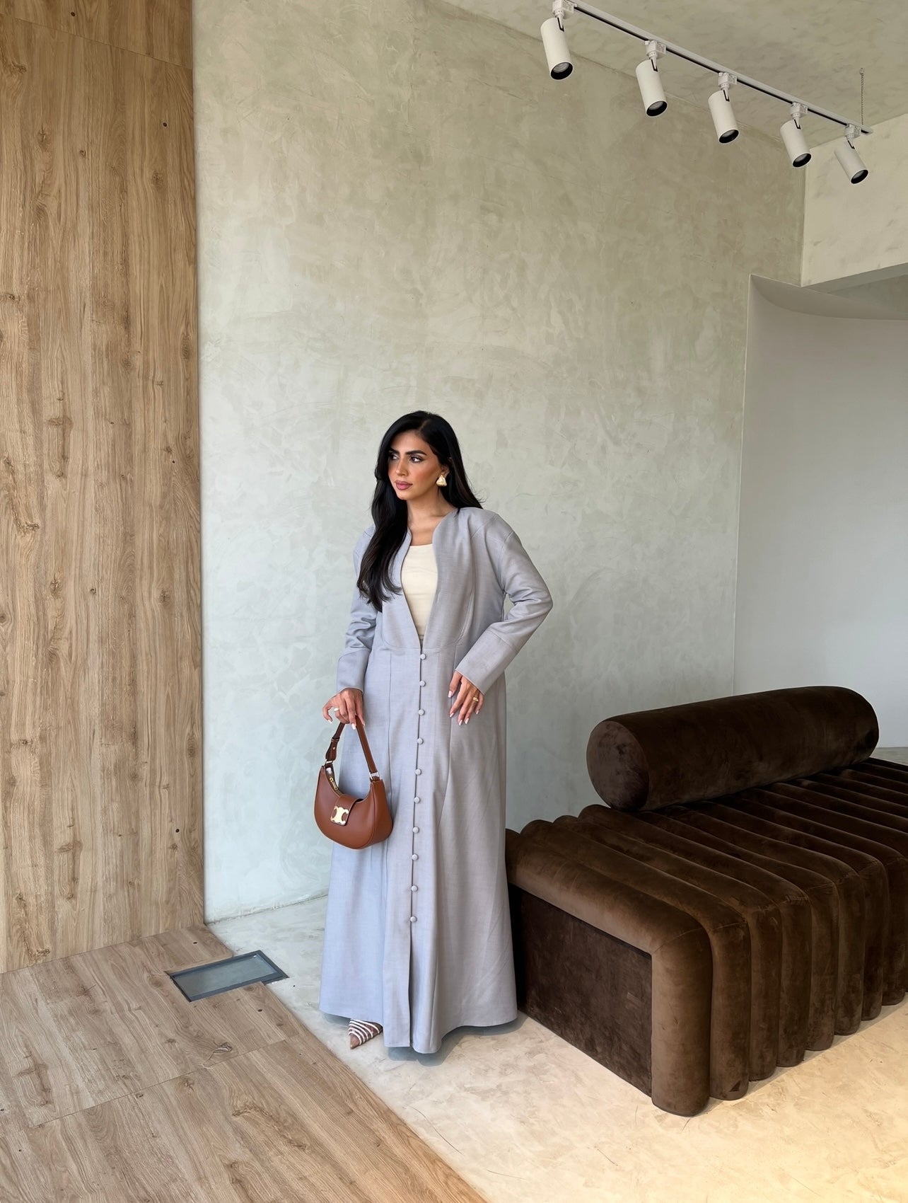 Light Grey With Buttons Abaya