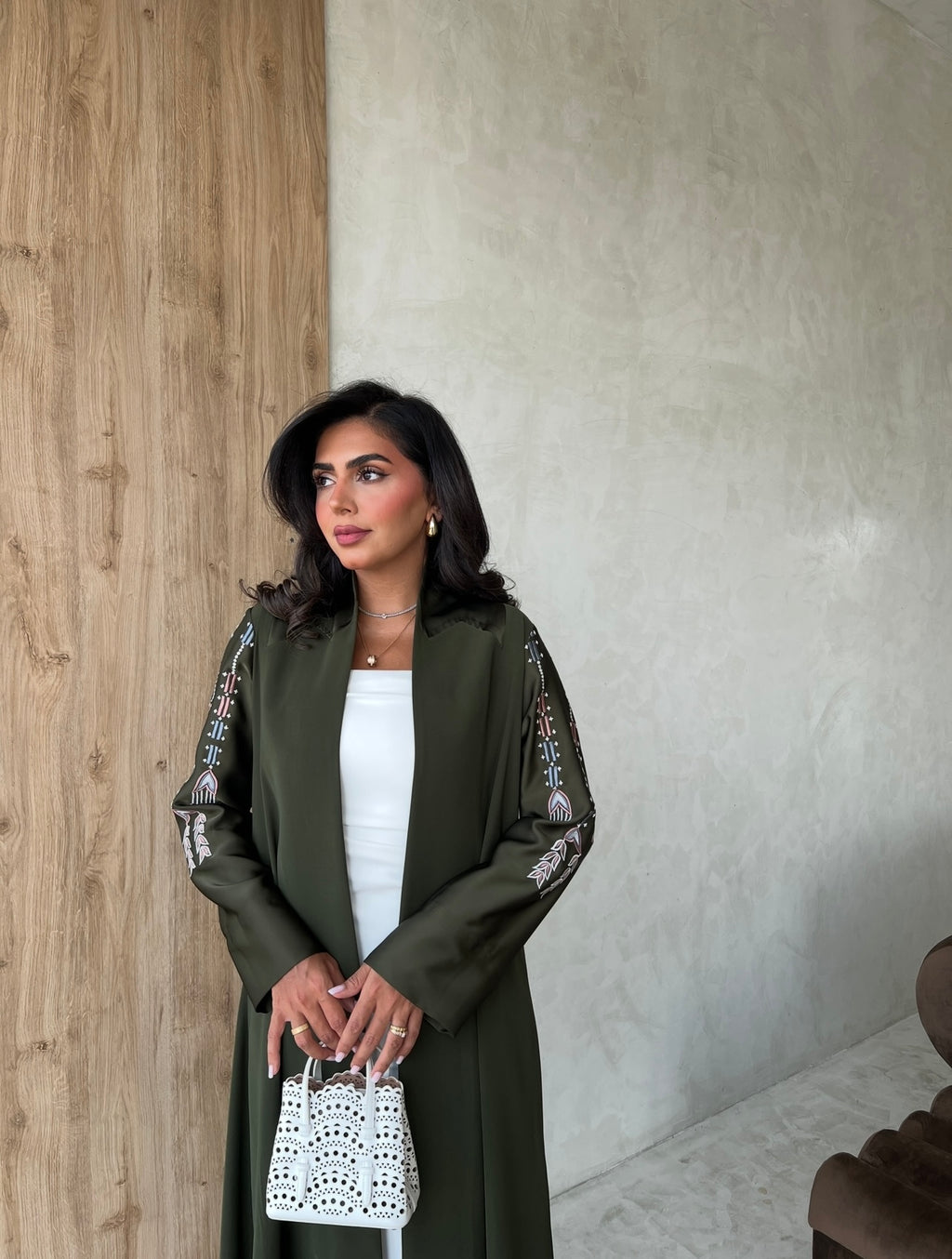 Green With Silk Embroidery Abaya