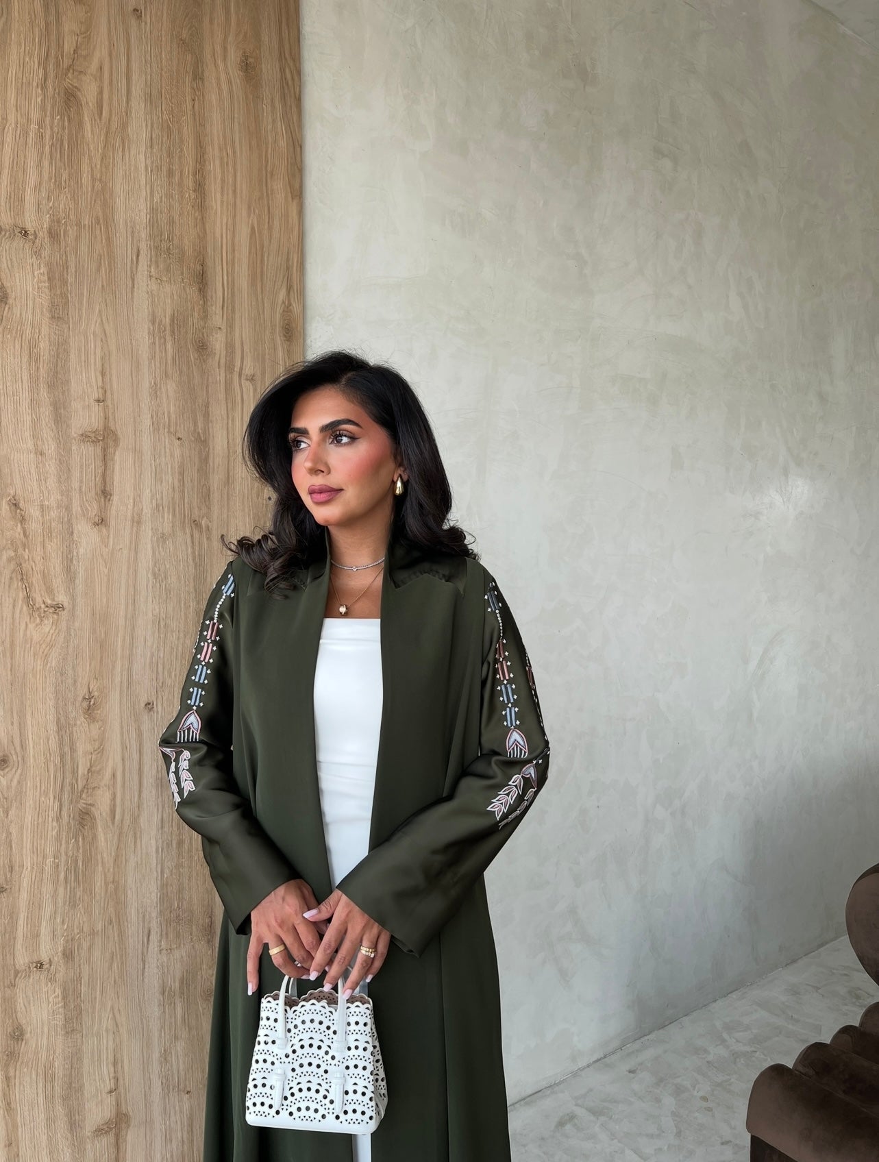 Green With Silk Embroidery Abaya