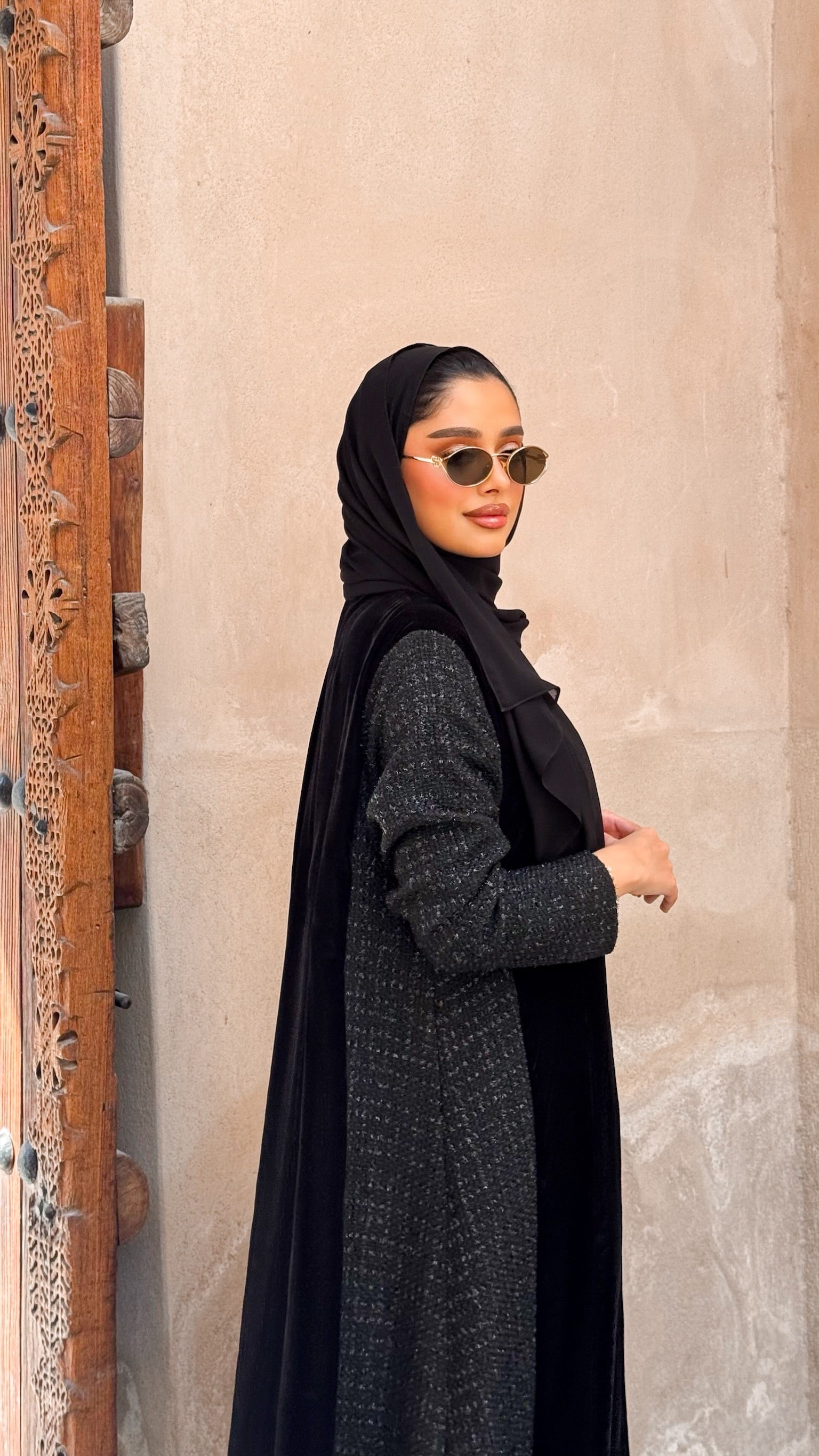 Black Velvet With Wool Abaya