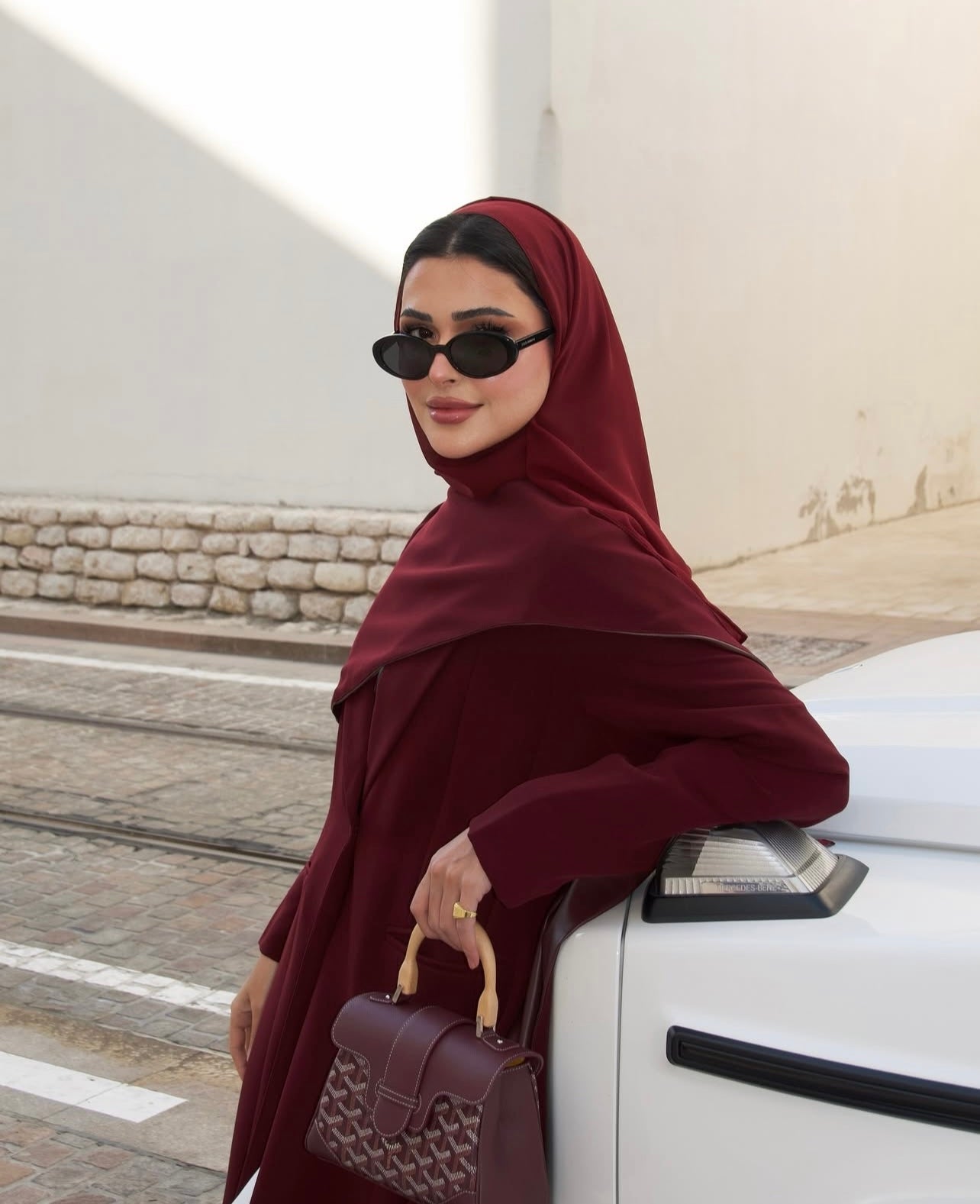 Burgandy Crepe with Leather Abaya