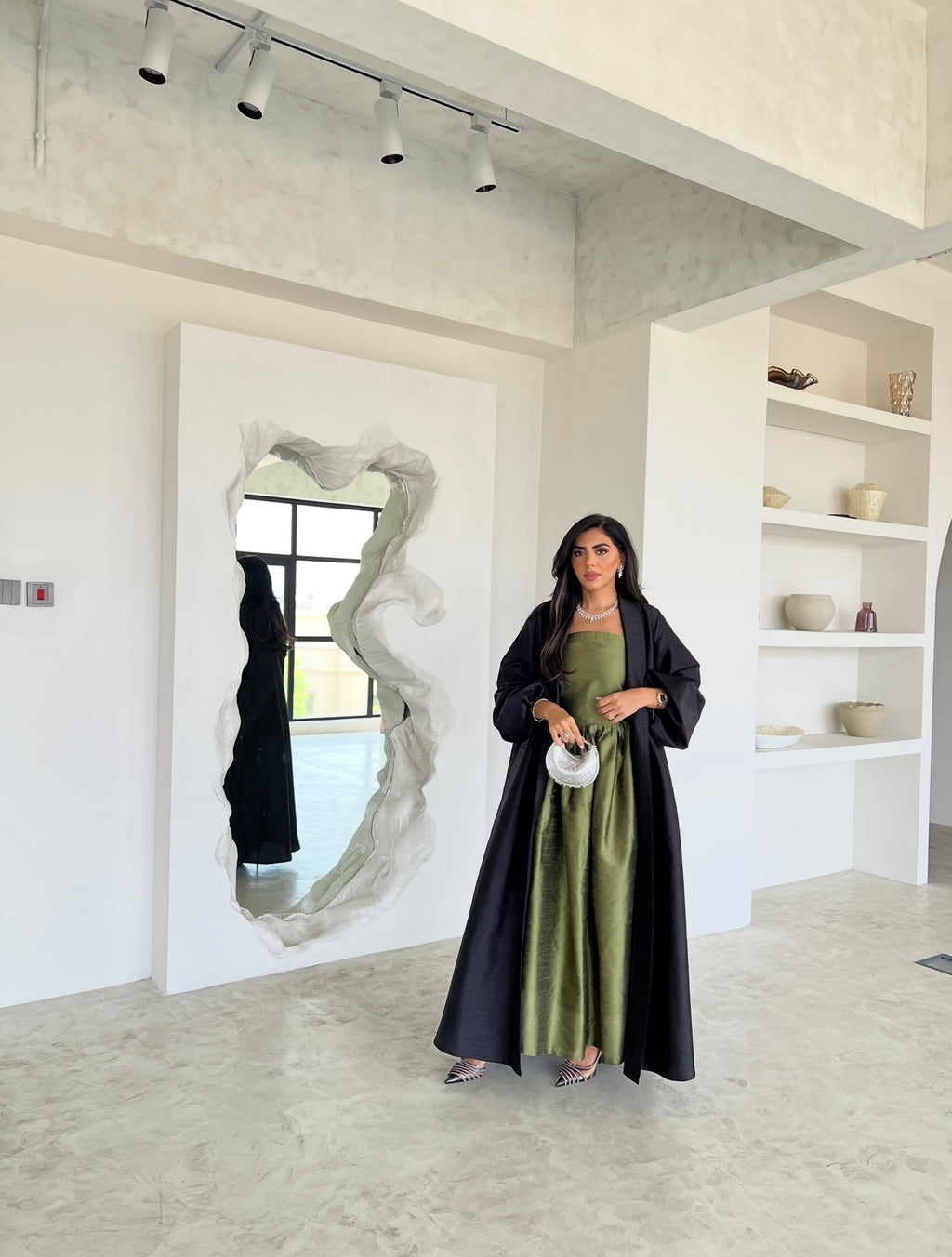 Two Piece Set, Dress With Abaya In Organza Fabric