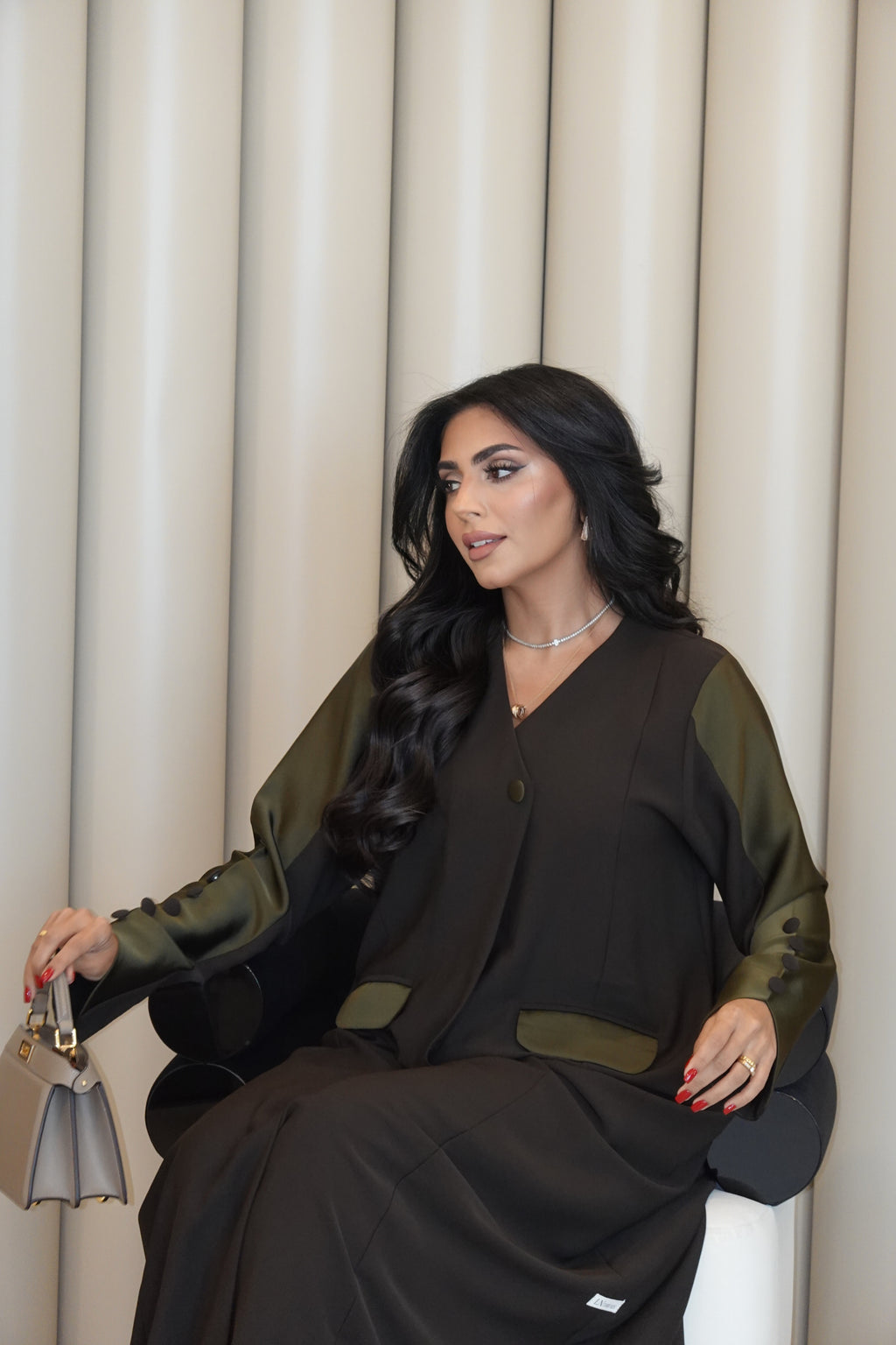 Olive Green Crepe With Silk Abaya