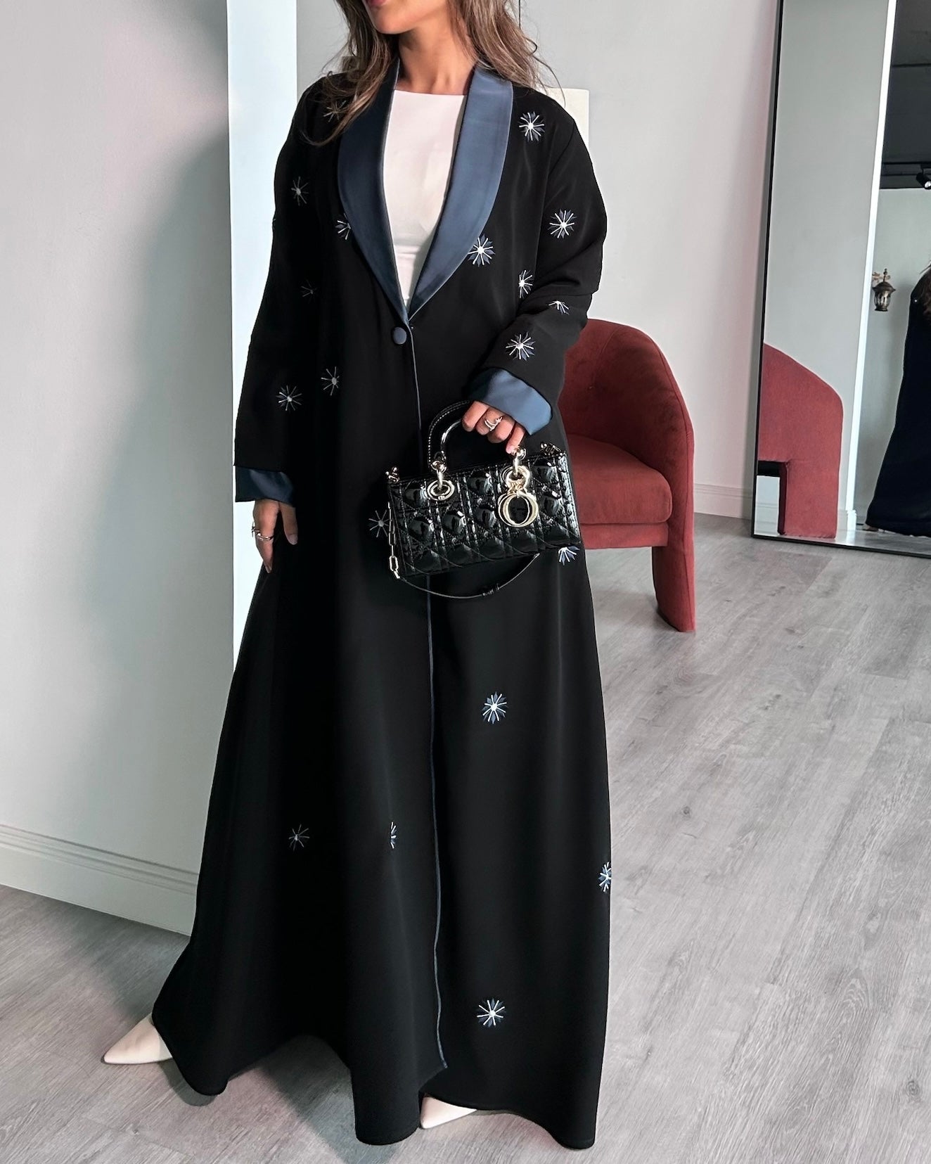 Black And Blue Embroidery Abaya