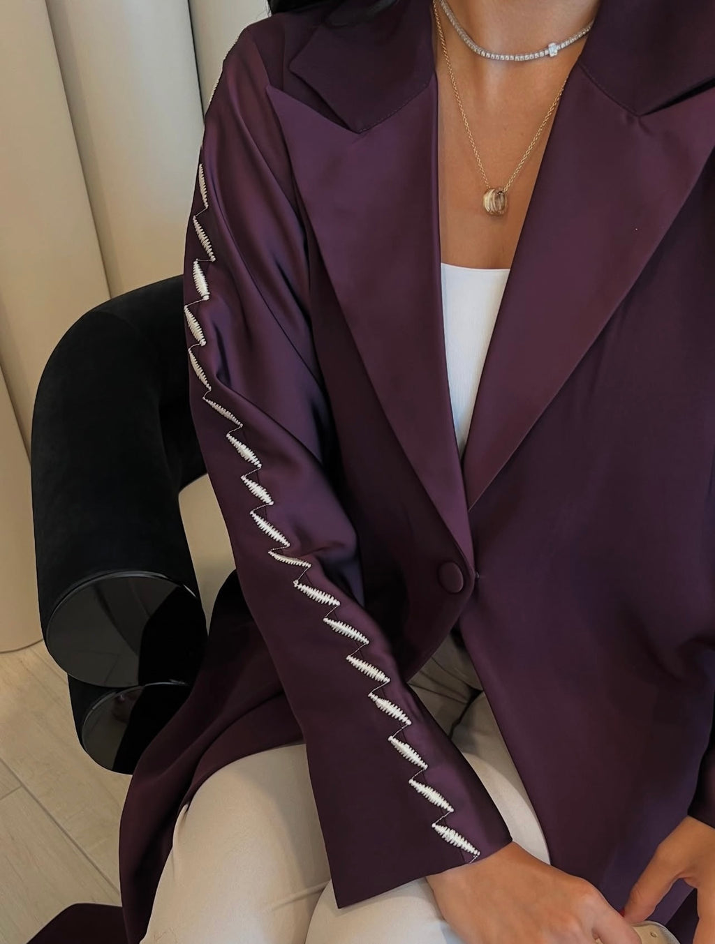 Purple Blazer With Embroidery Abaya
