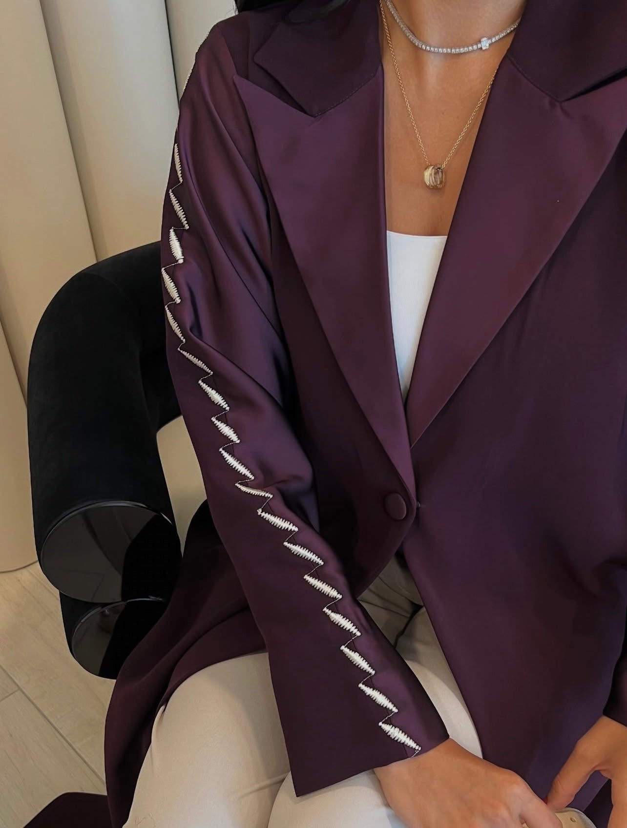 Purple Blazer With Embroidery Abaya