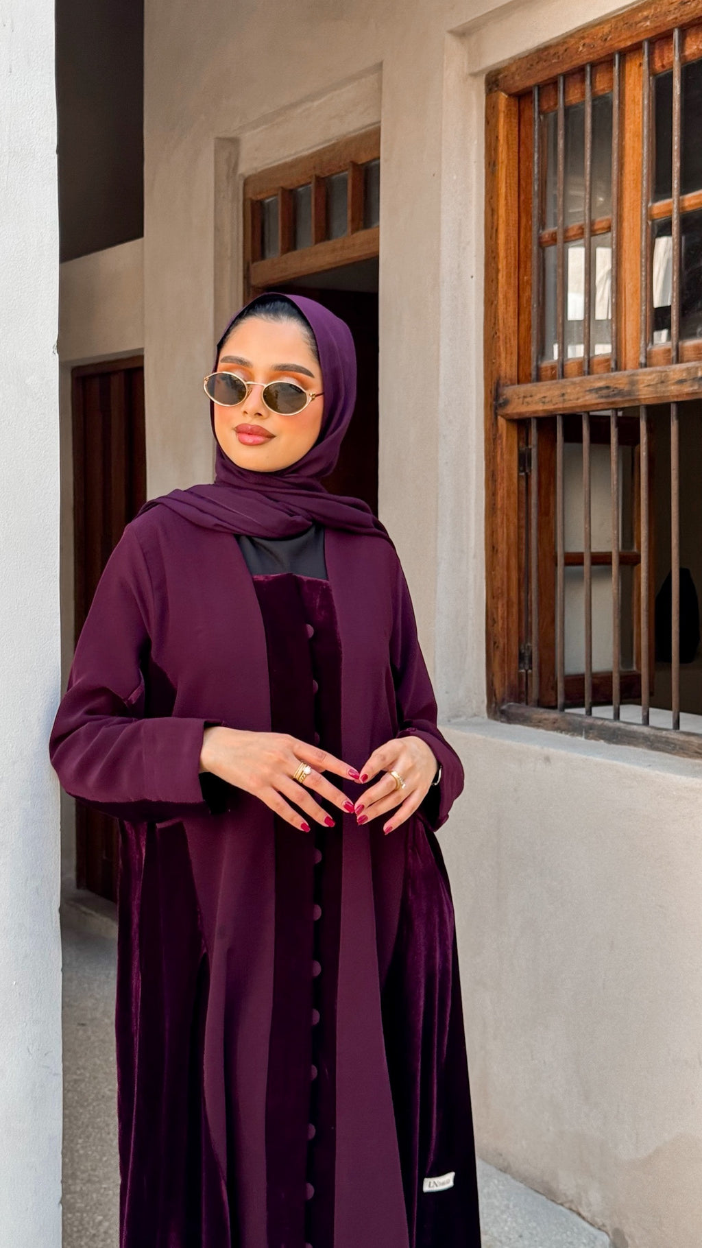 Purple Velvet And Crepe Abaya