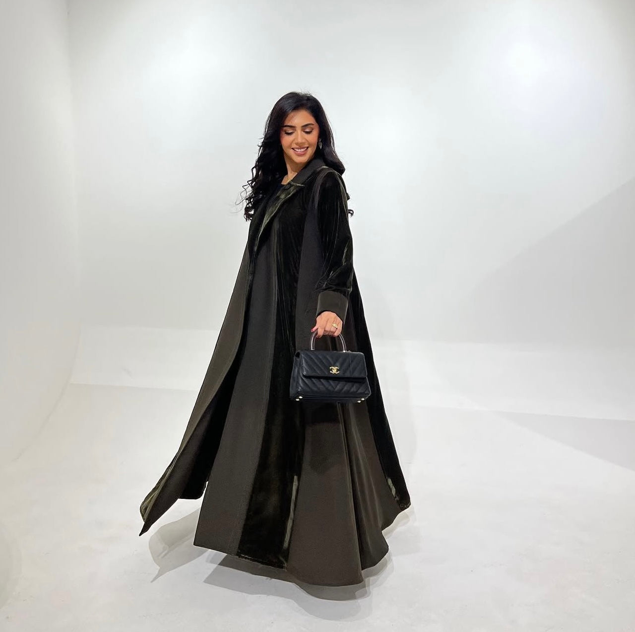 Olive Green Crepe With Velvet Abaya