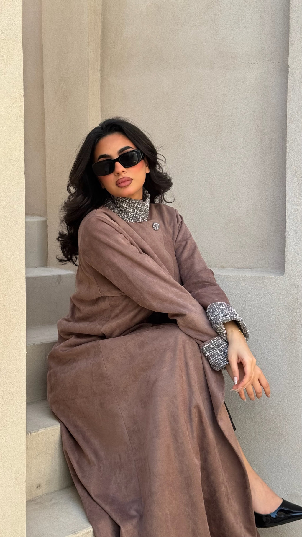 Light Brown Shamwa With Wool Abaya