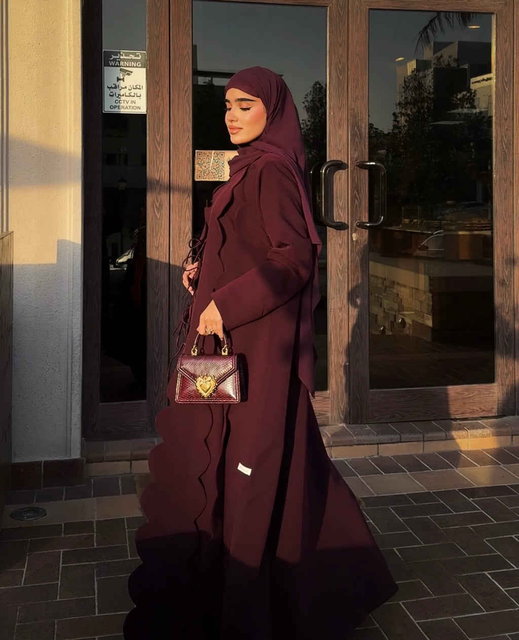 Purple Crepe With A Wavy Cut And Bow tie Abaya