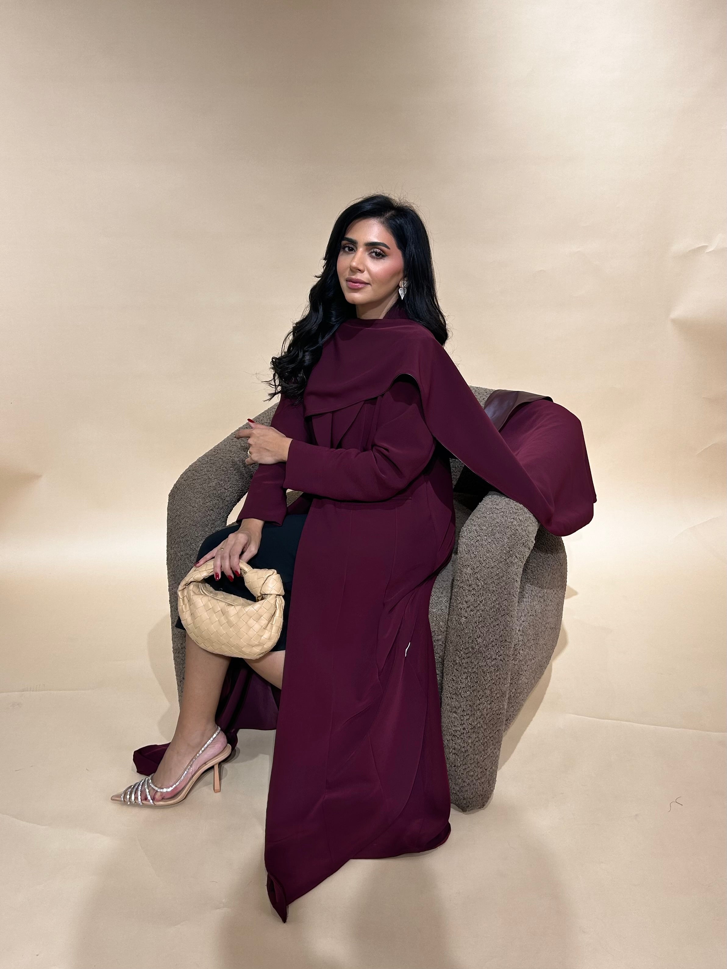 Burgandy Crepe with Leather Abaya