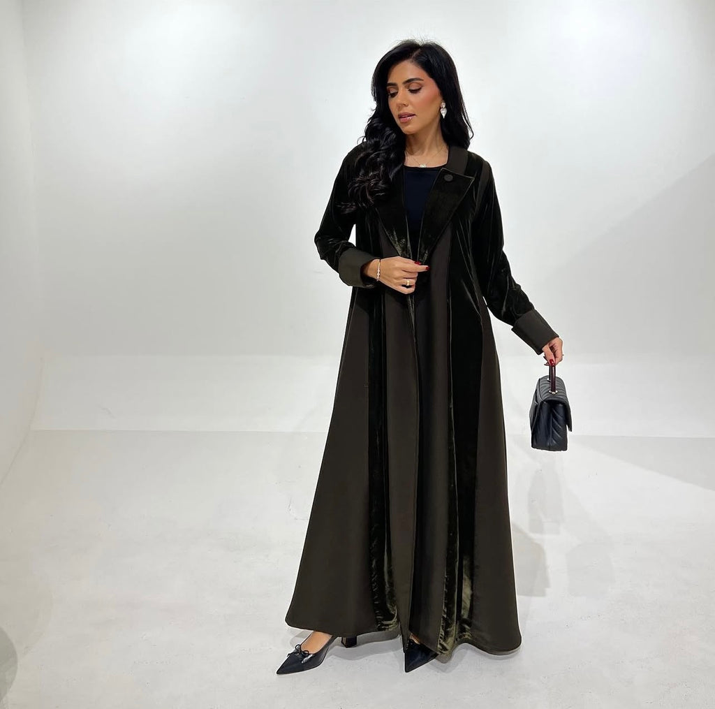 Olive Green Crepe With Velvet Abaya