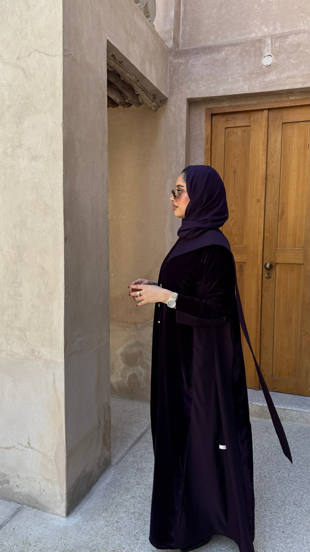 Purple Velvet With Crepe Shawl Abaya