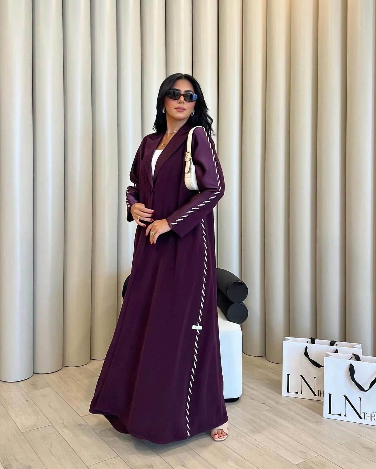 Purple Blazer With Embroidery Abaya