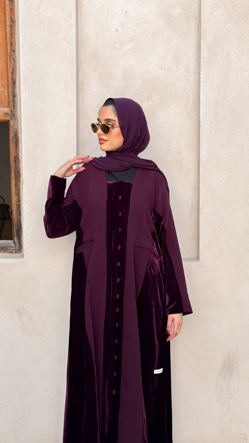 Purple Velvet And Crepe Abaya