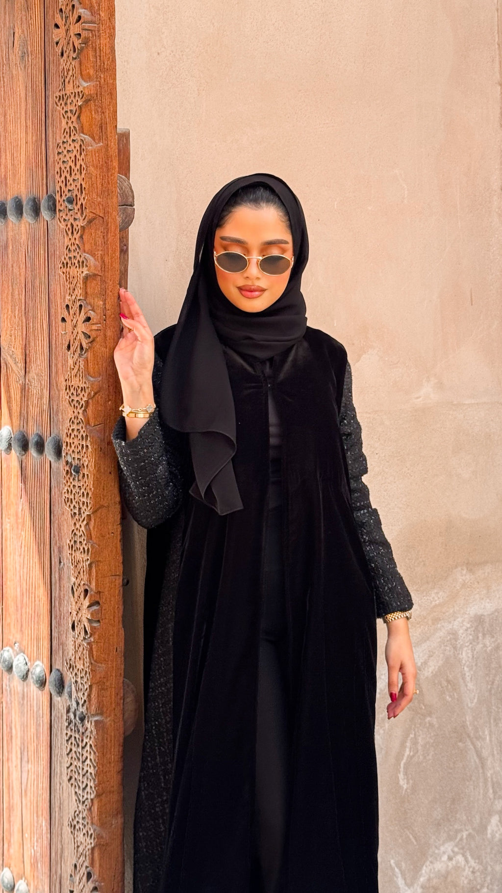 Black Velvet With Wool Abaya
