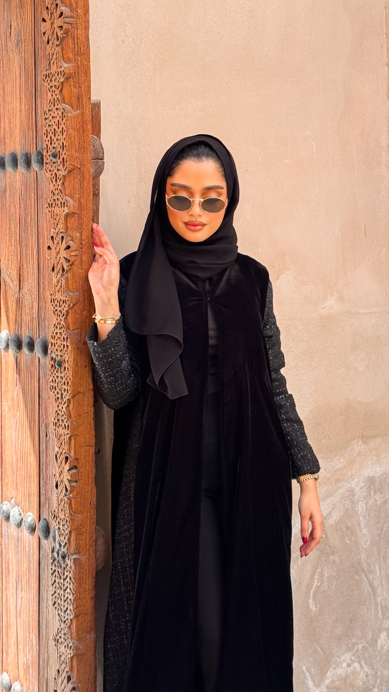 Black Velvet With Wool Abaya