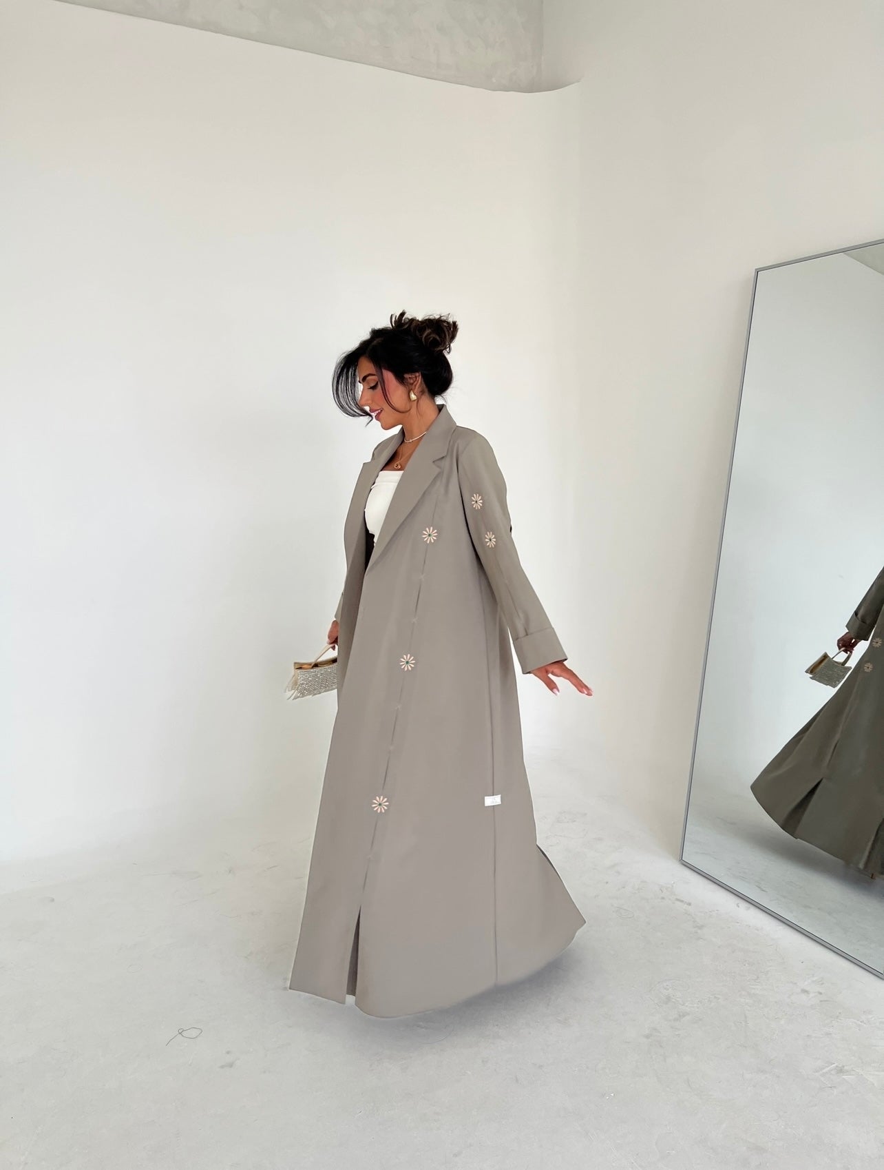 Beige Blazer Embroidery Abaya