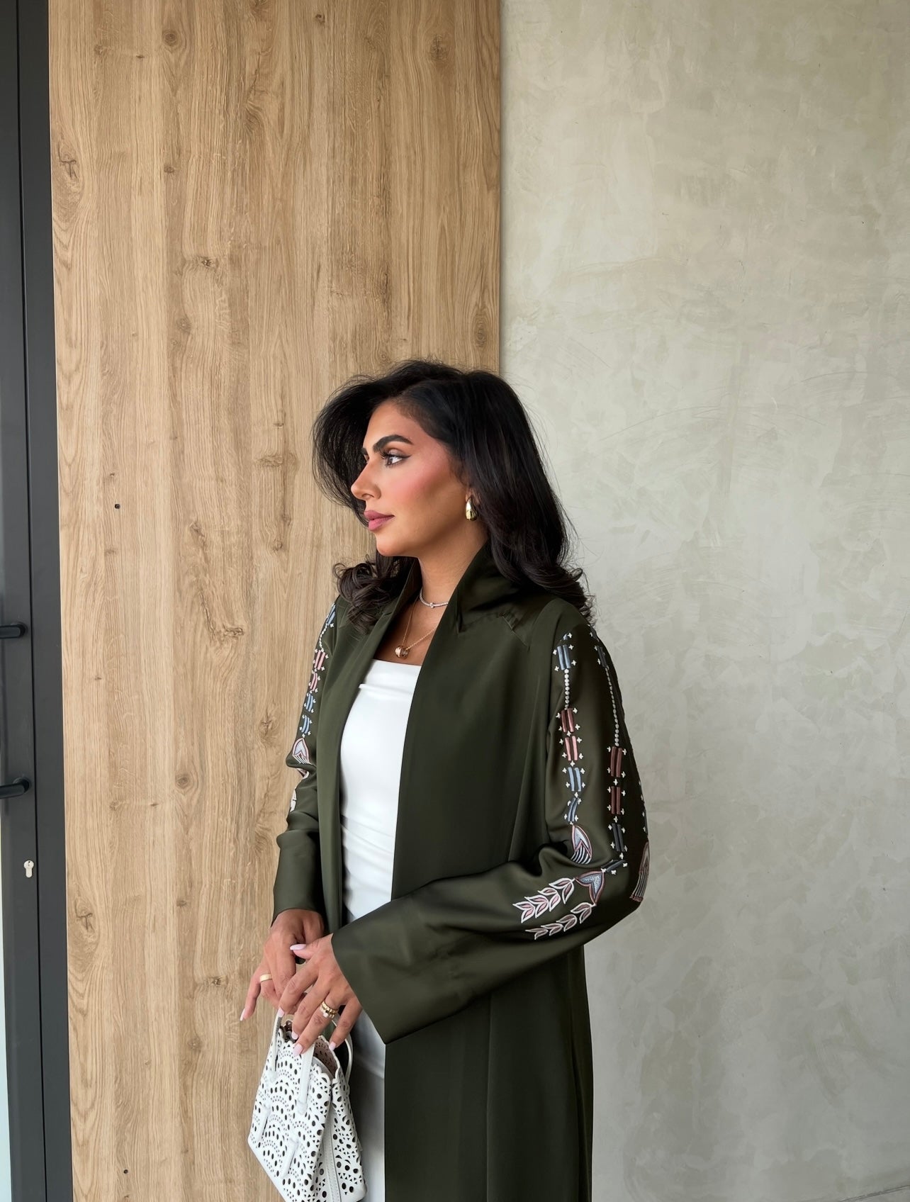 Green With Silk Embroidery Abaya